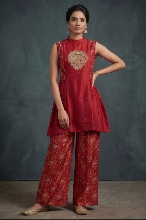 Rani Pink Embellished Brocade Silk Palazzo Set