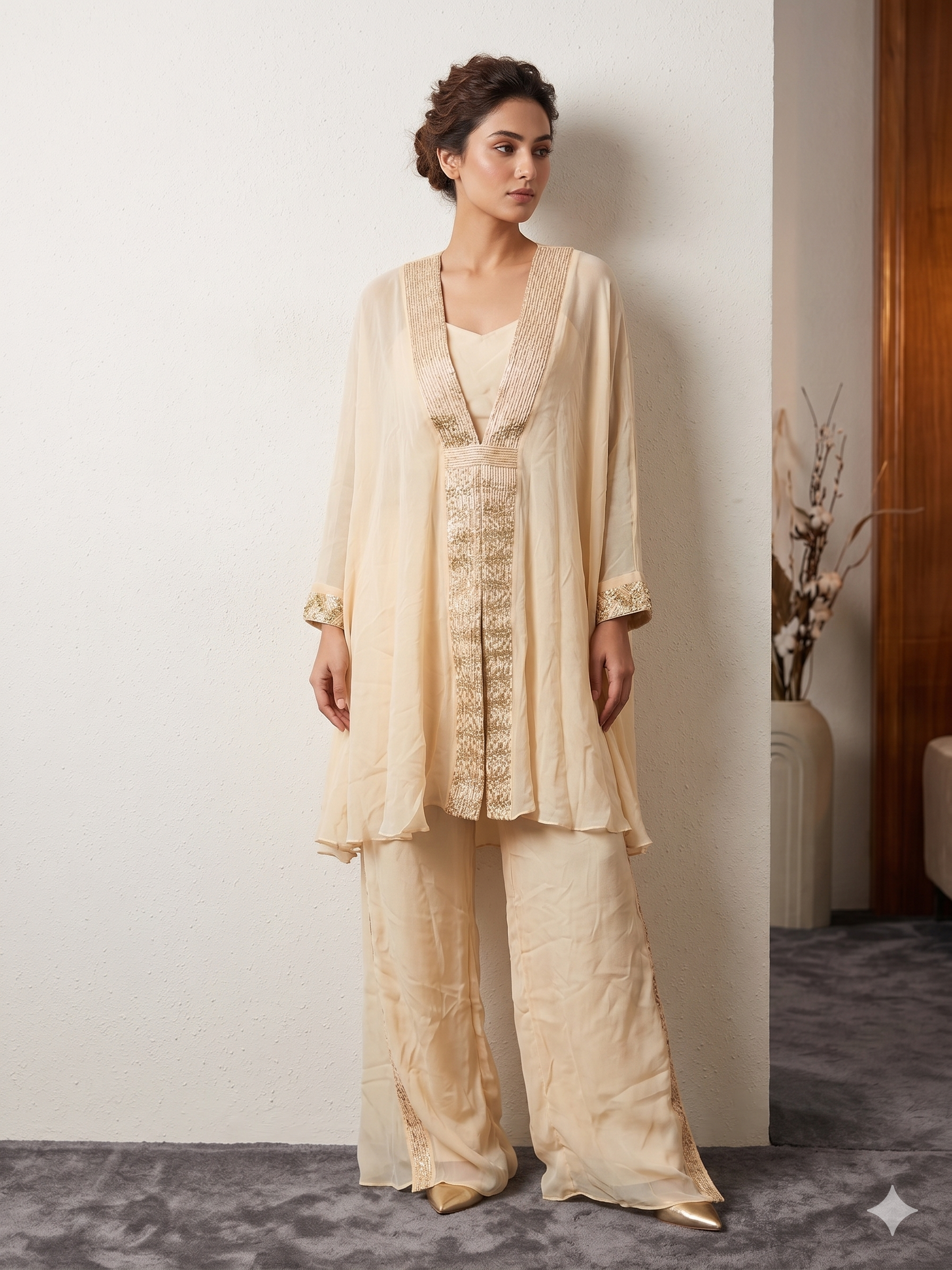 Champagne Gilded Embellished Palazzo Set
