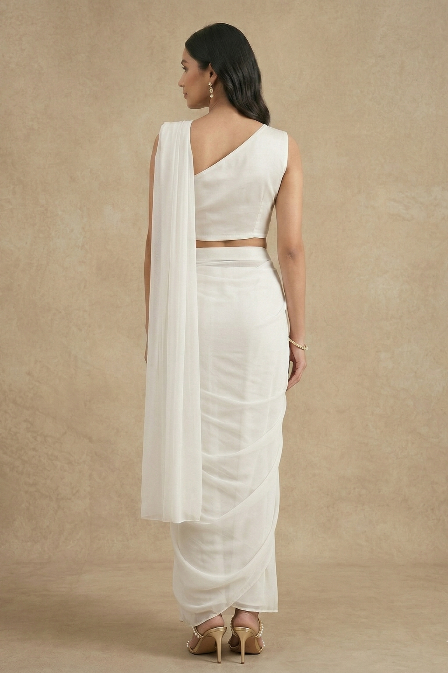 Pearl Embellished Spandex Lycra Silk Draped Saree