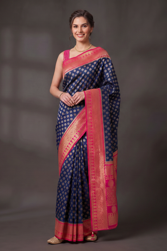 Ink Blue Banarasi Premium Silk Saree