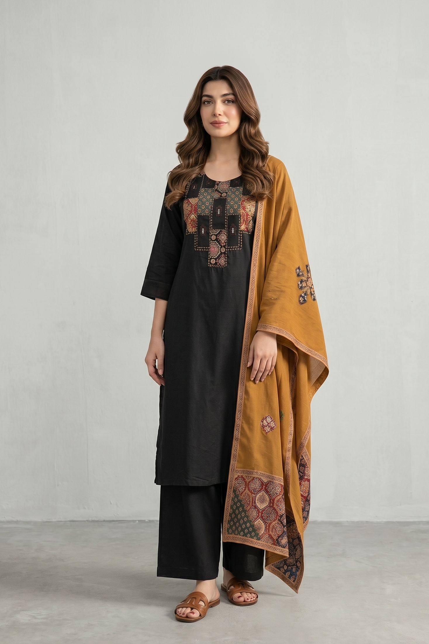 Onyx Black Printed Cotton Pant Set