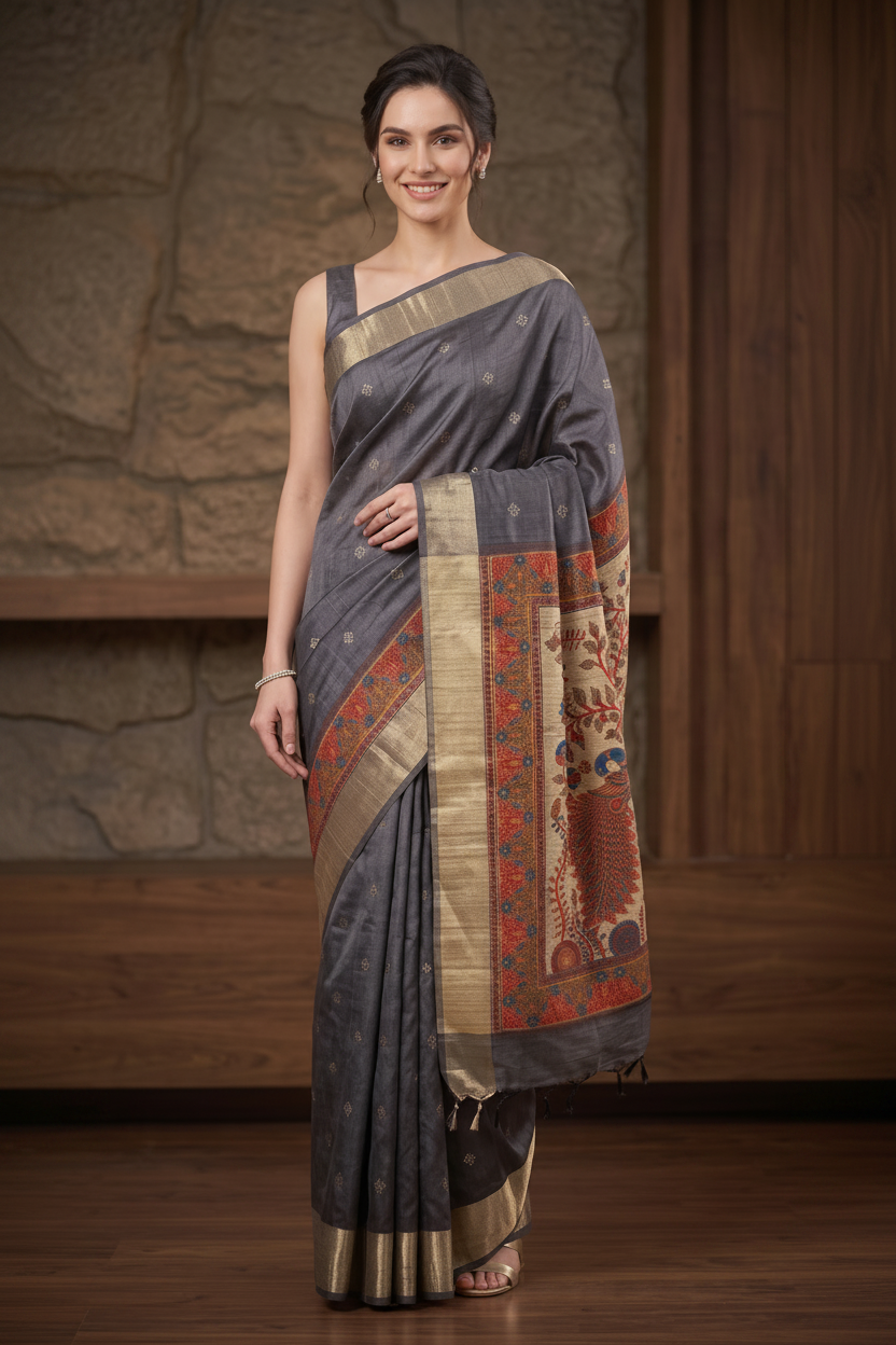 Ashwood Handloom Tussar Silk Saree