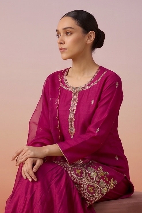 Vintage Rose Embellished Crepe Silk Sharara Set