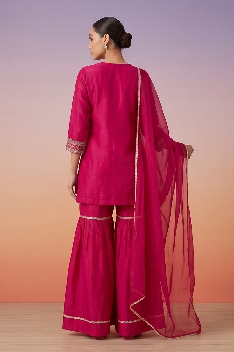 Mulberry Pink Embellished Crepe Silk Sharara Set