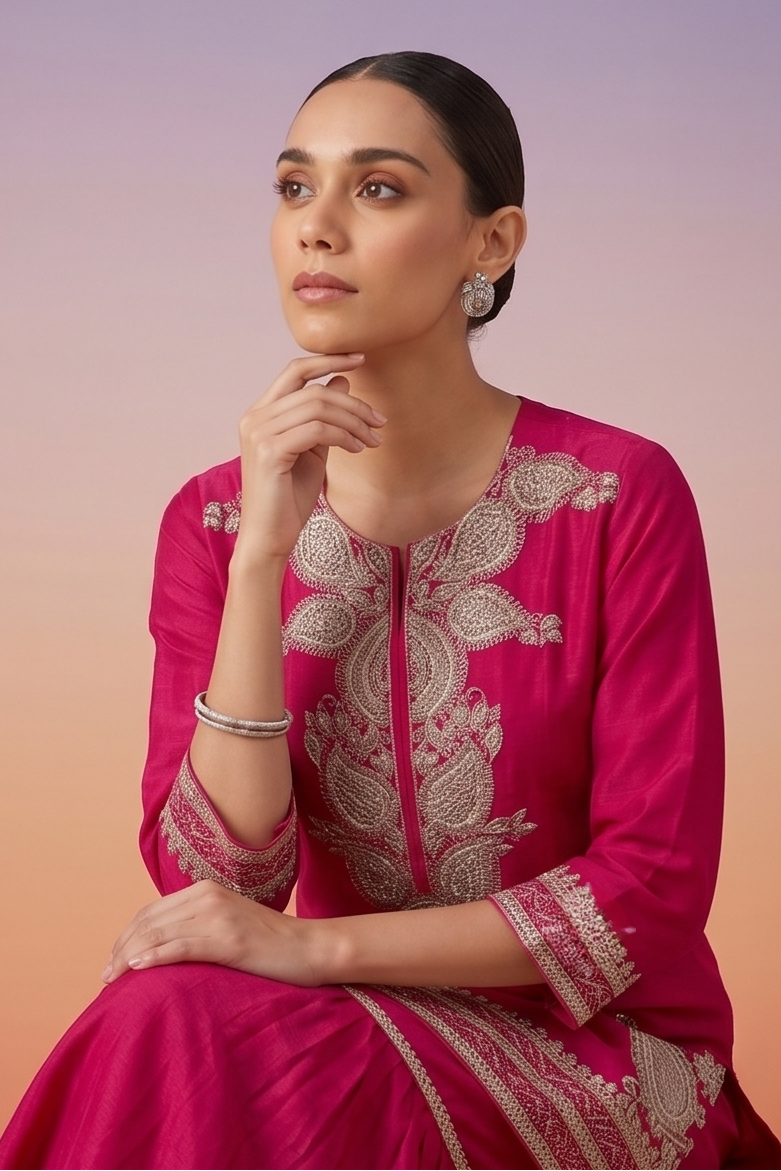 Mulberry Pink Embellished Crepe Silk Sharara Set