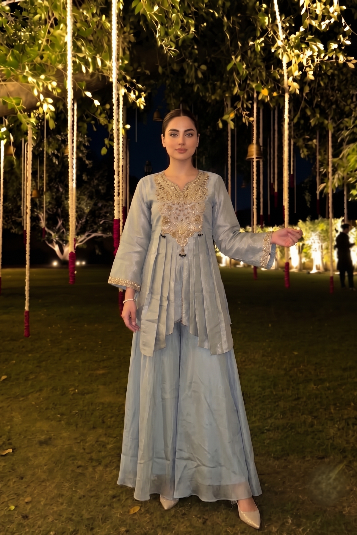 Baby Blue Embellished Brocade Silk Palazzo Set