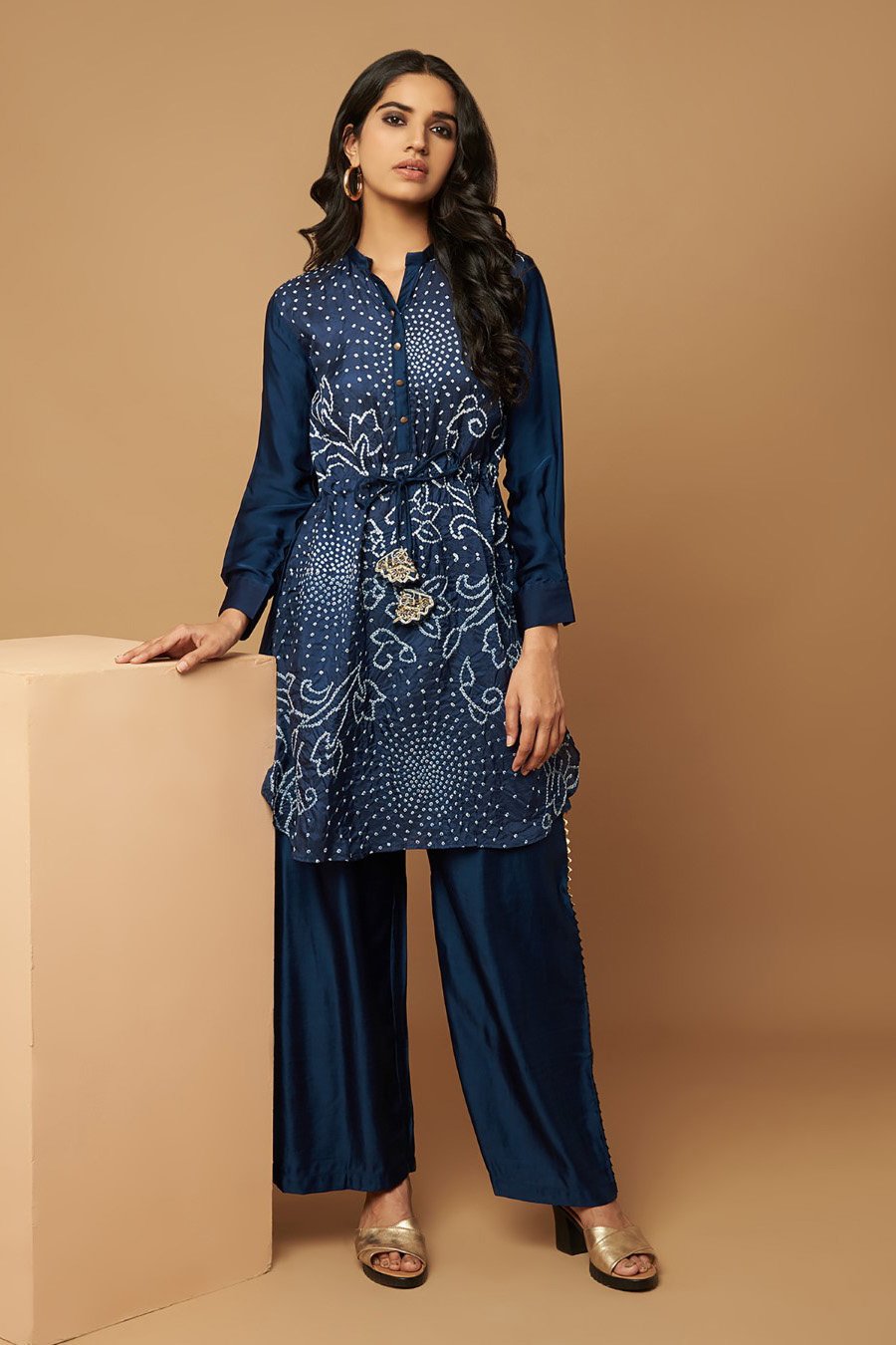 Persian Blue Habutai Silk Tunic With Sharara
