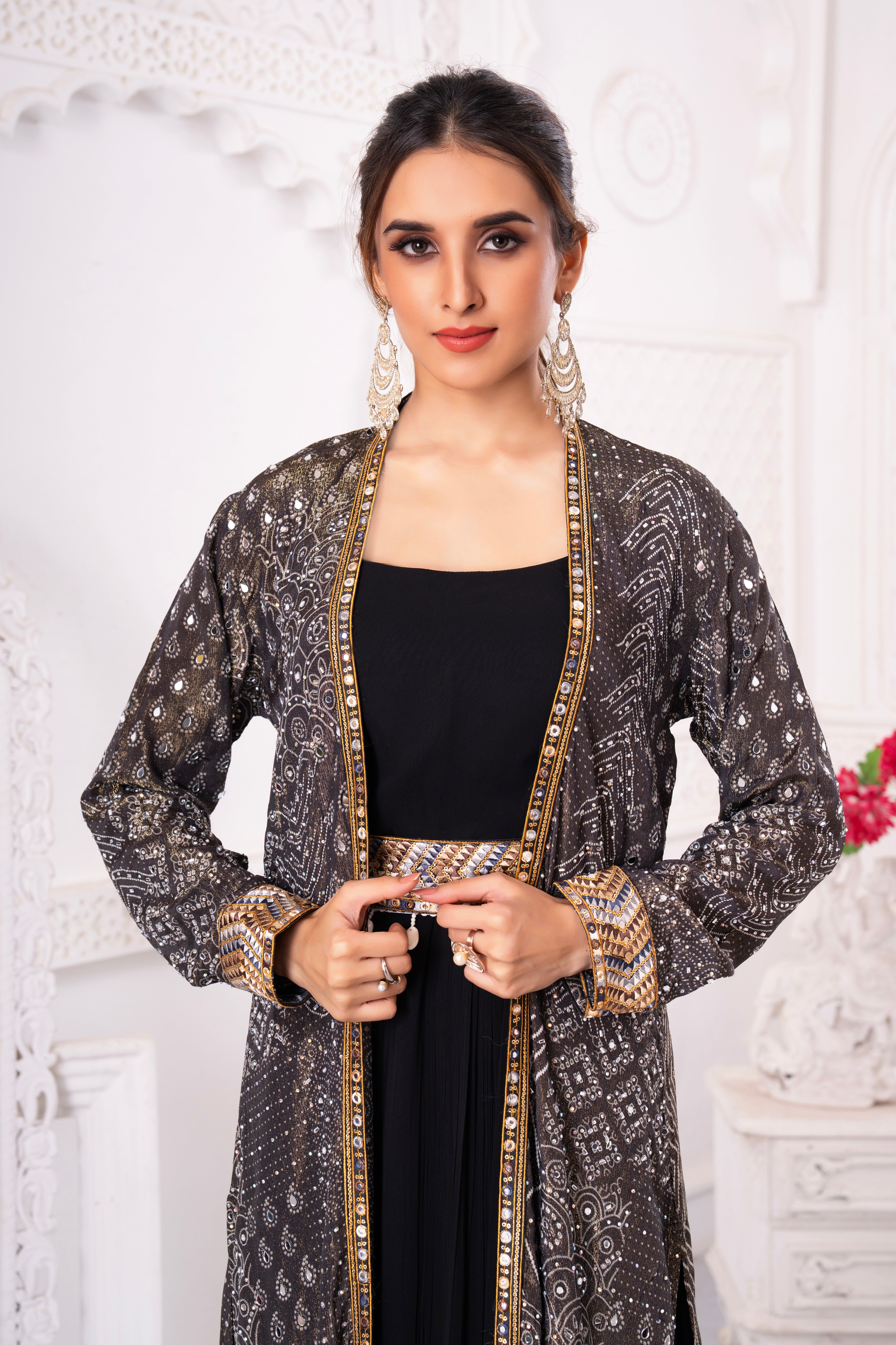 Celestial Black Shimmer Jacket With Gown