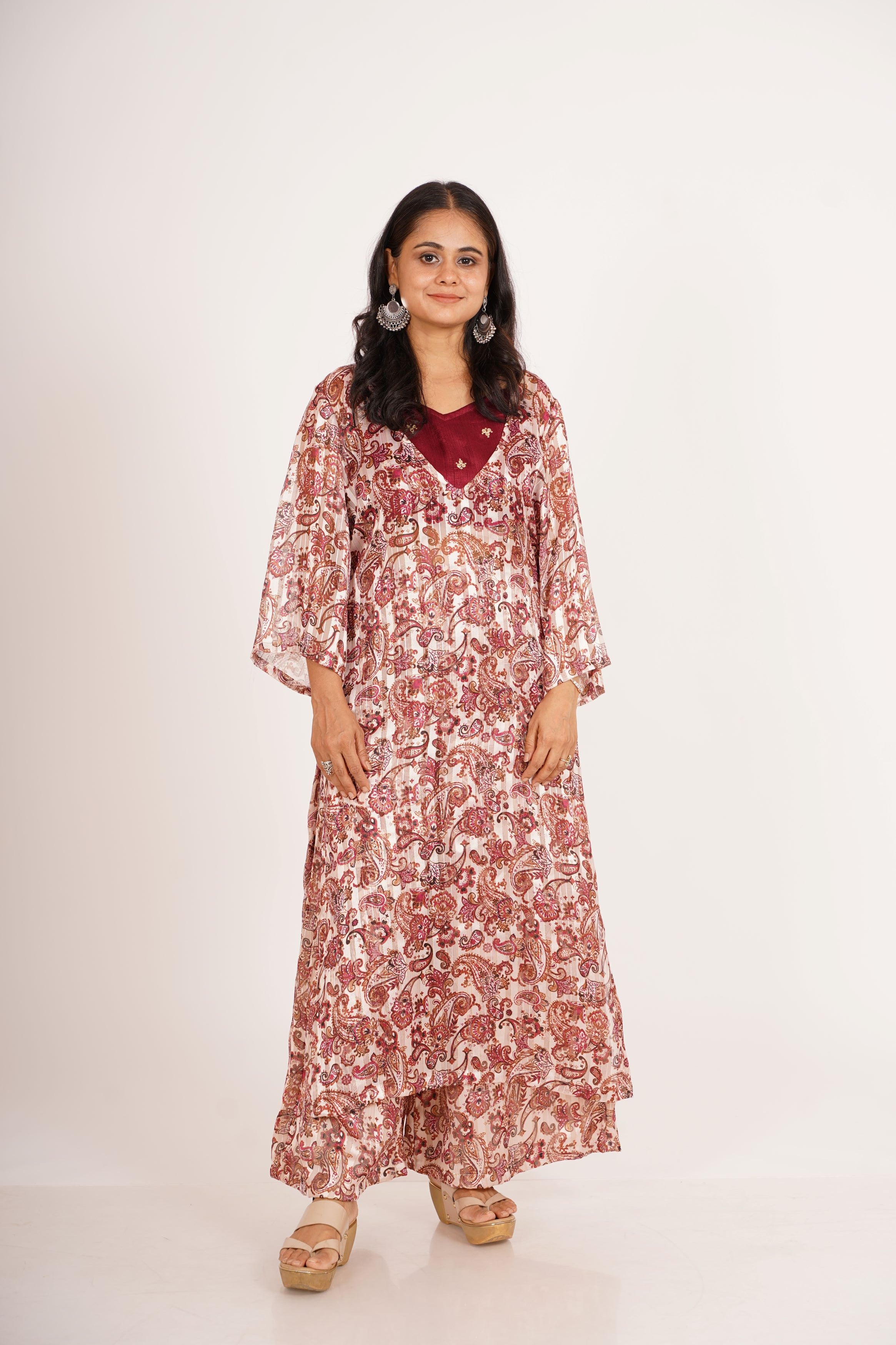 Scarlet Red Printed Georgette Silk Afghani Palazzo Set