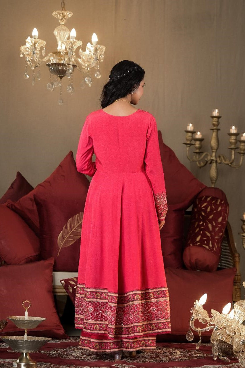 Crimson Red Embellished Spanish Silk Anarkali Set