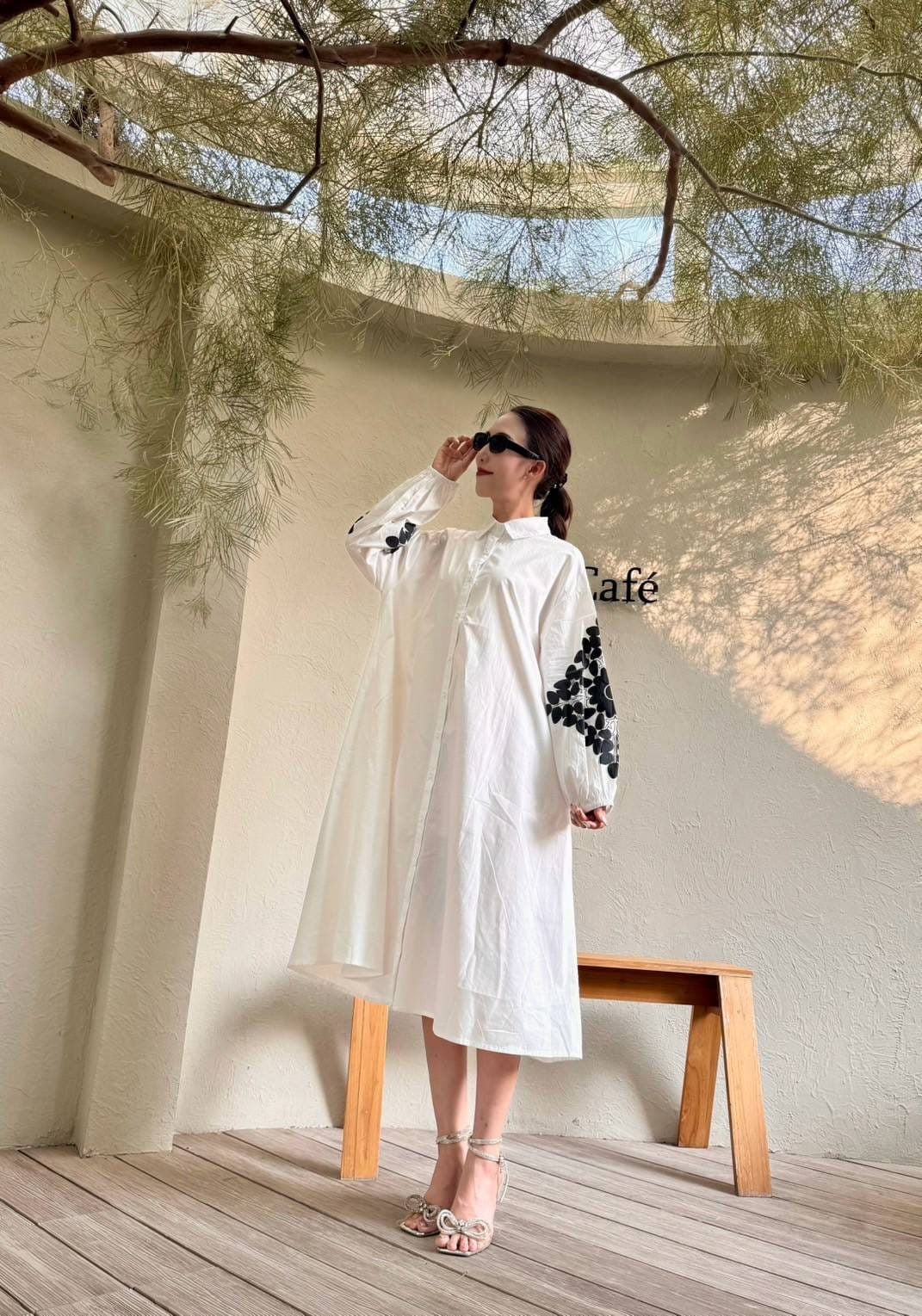 White Applique Patchwork Tunic Dress