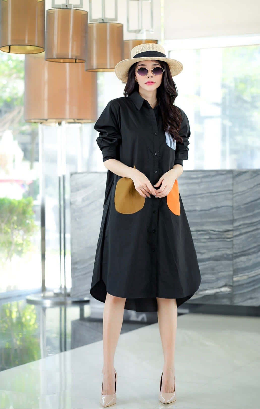 Black Vertical Panel Tunic Dress