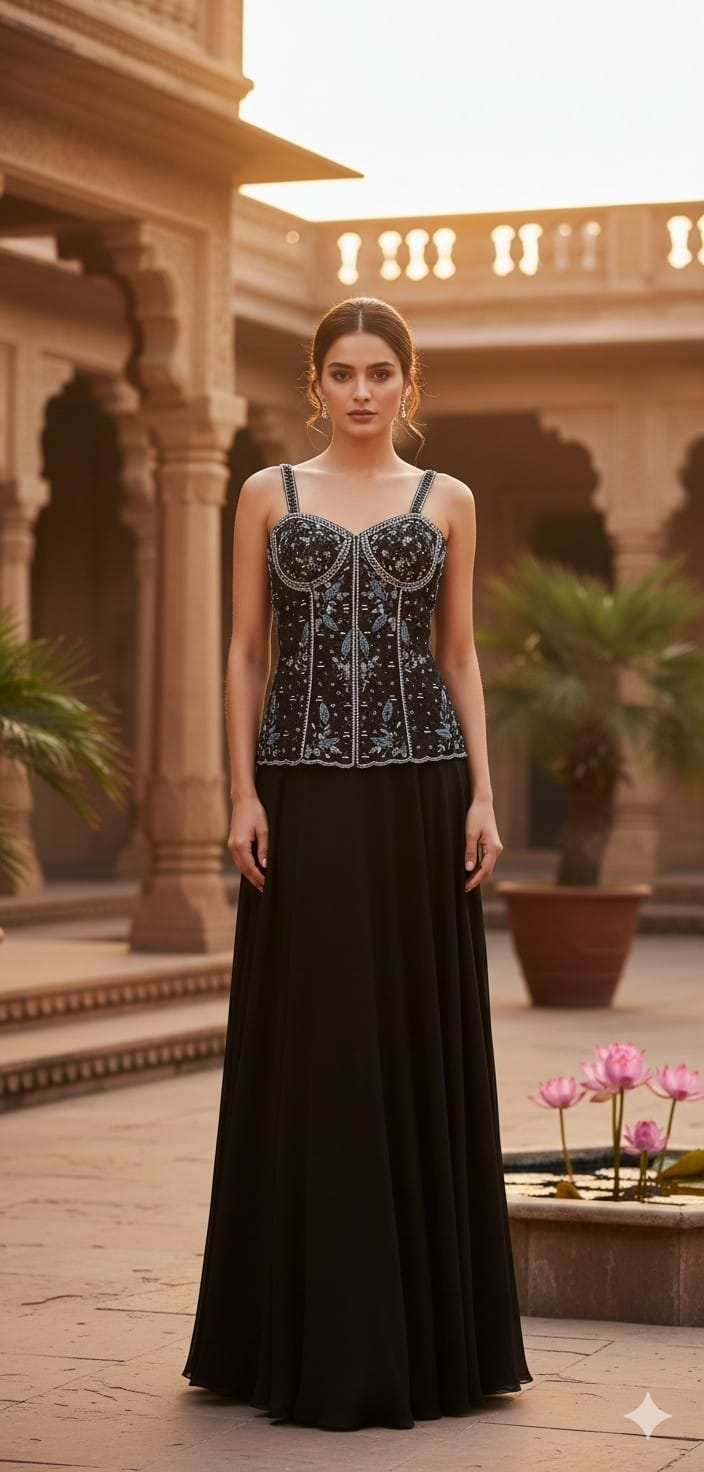 Classic Black Georgette Silk Palazzo Set