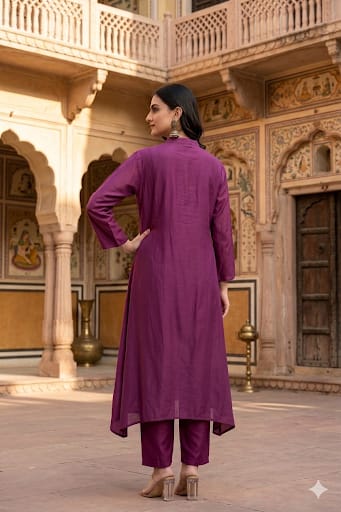 Deep Magenta Mul Chanderi Silk Pant Set