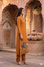 Mustard Orange Mul Chanderi Silk Pant Set