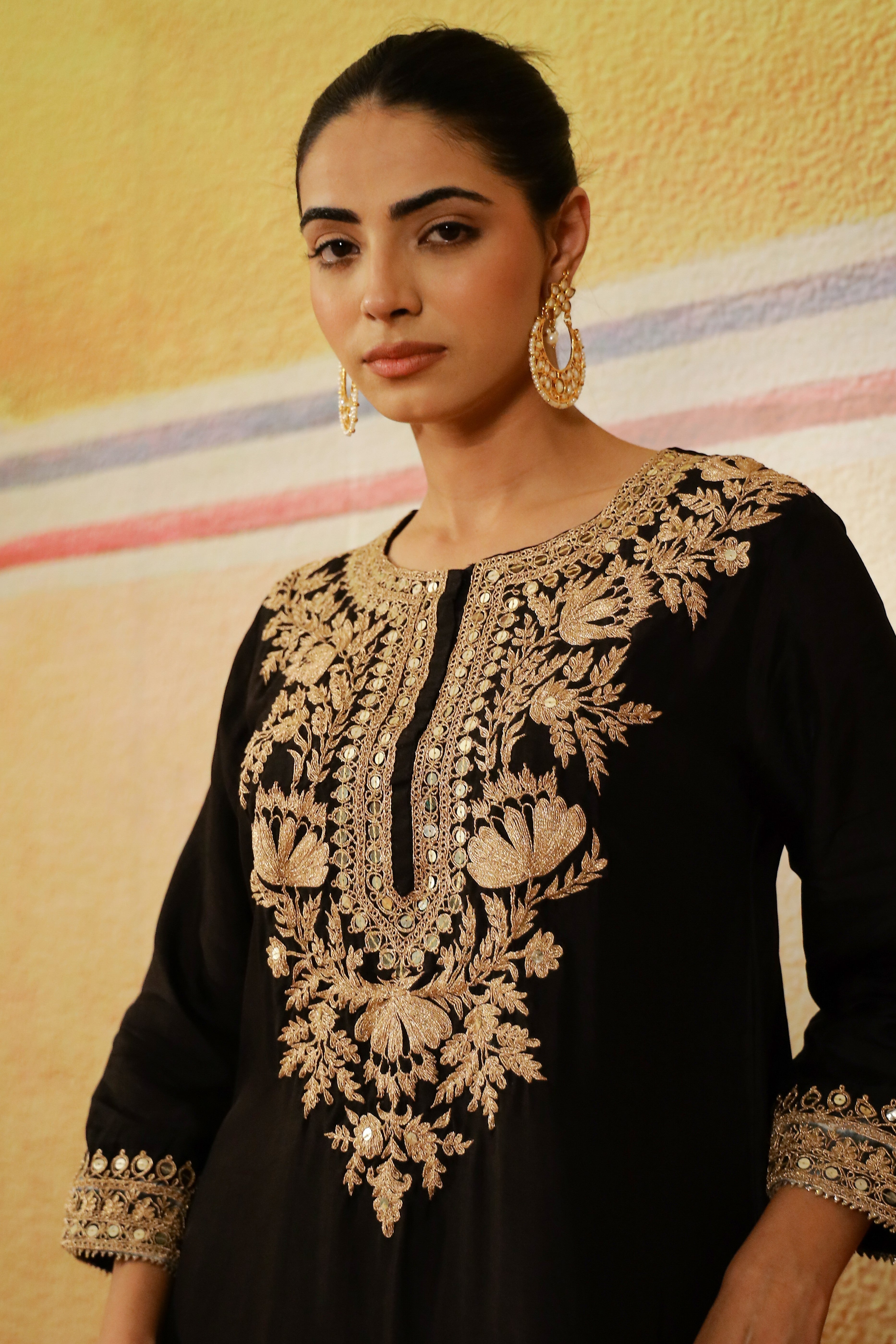 Black Embroidered German Silk Palazzo Set