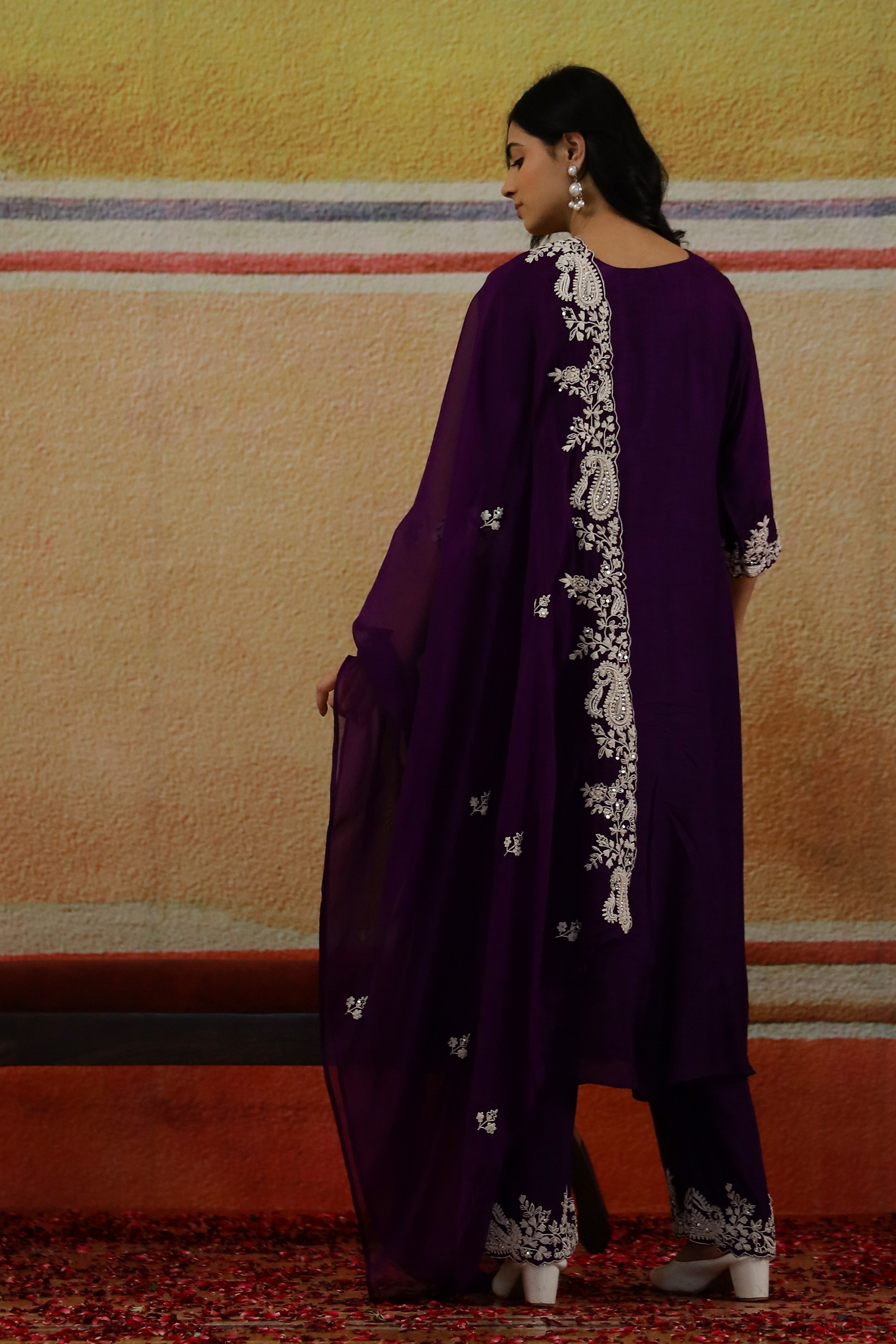 Violet Embellished Raw Silk Kurta Set