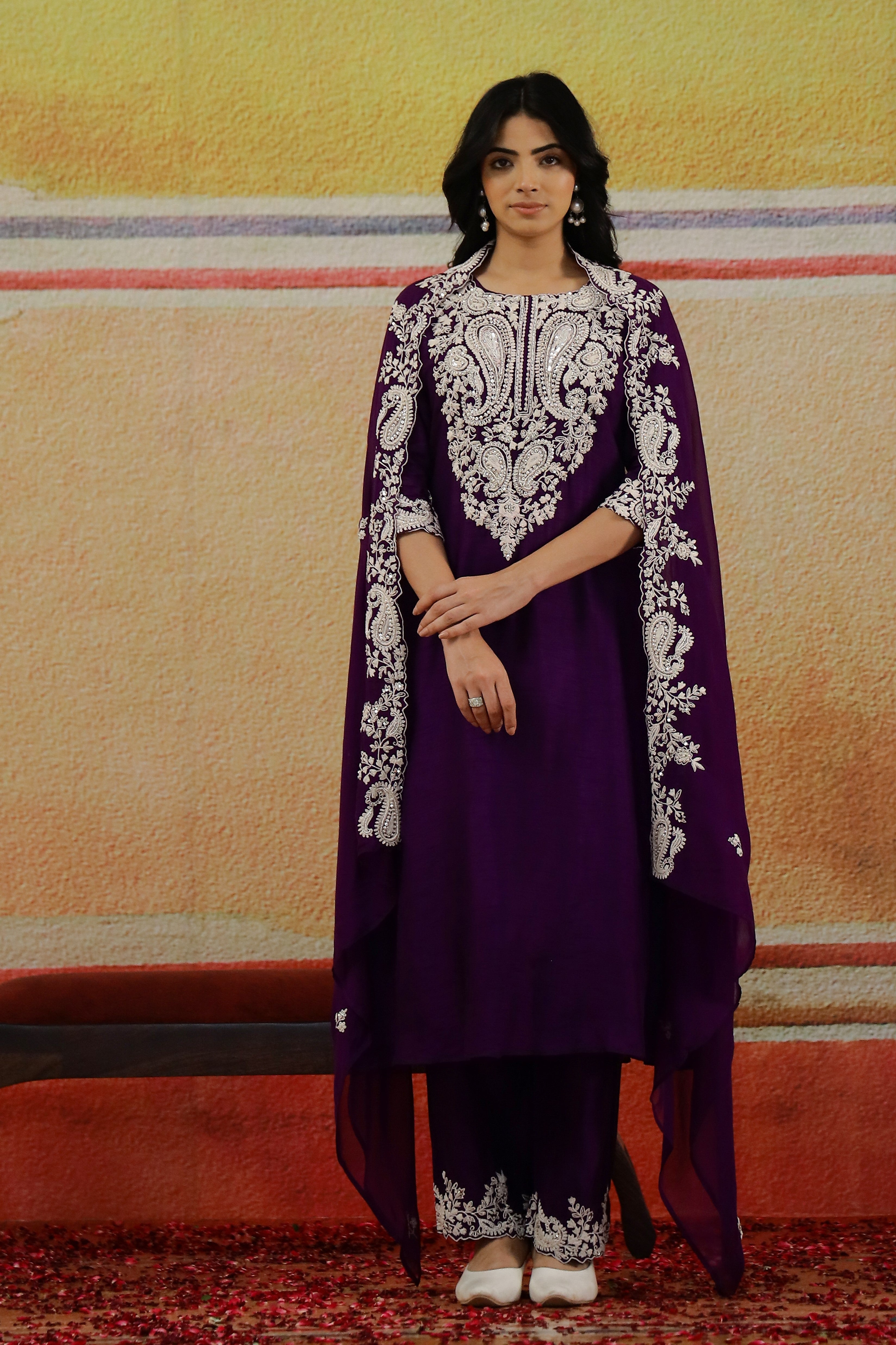 Violet Embellished Raw Silk Kurta Set