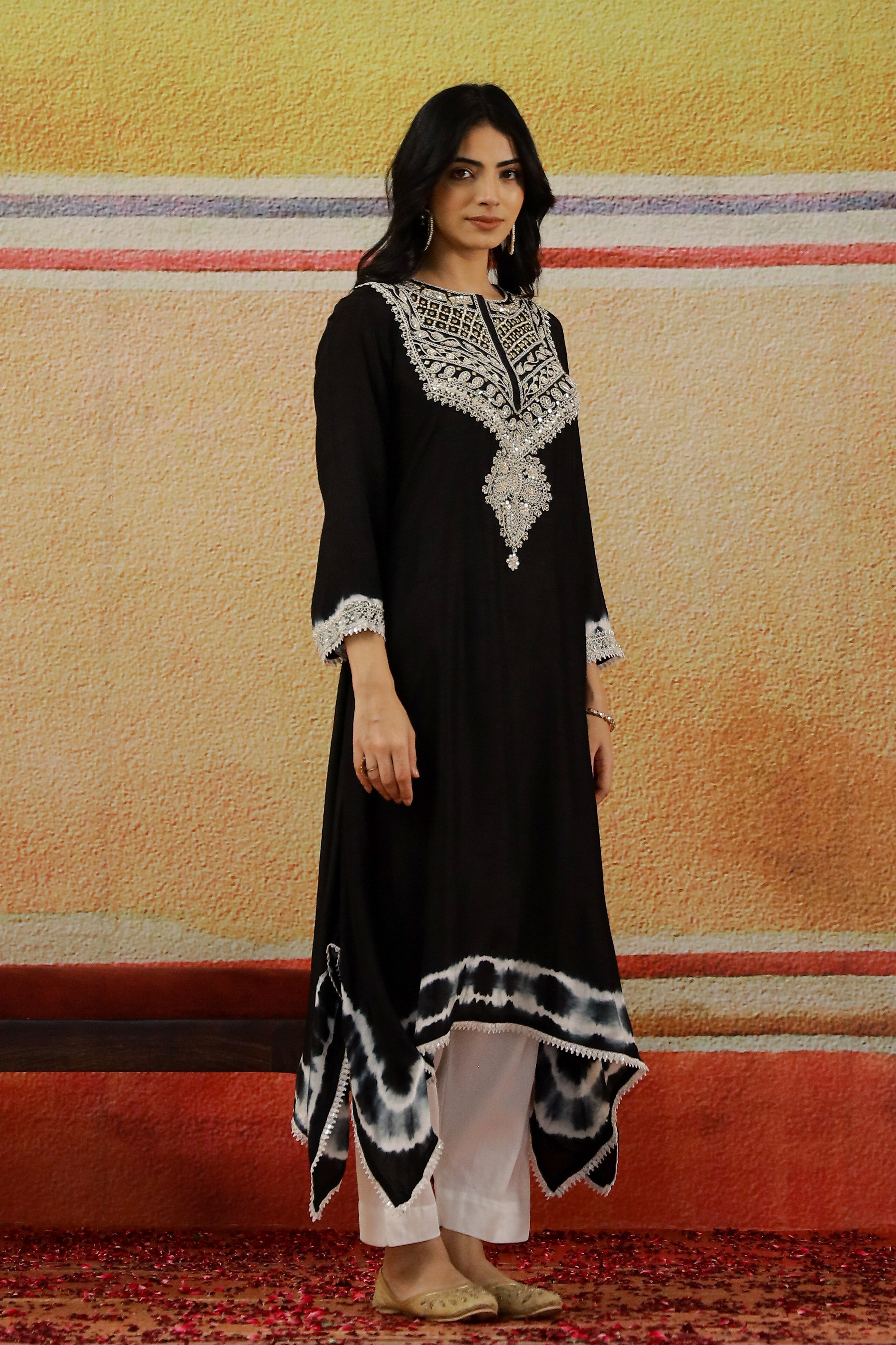 Black Embroidered Spanish Silk Kurta Set