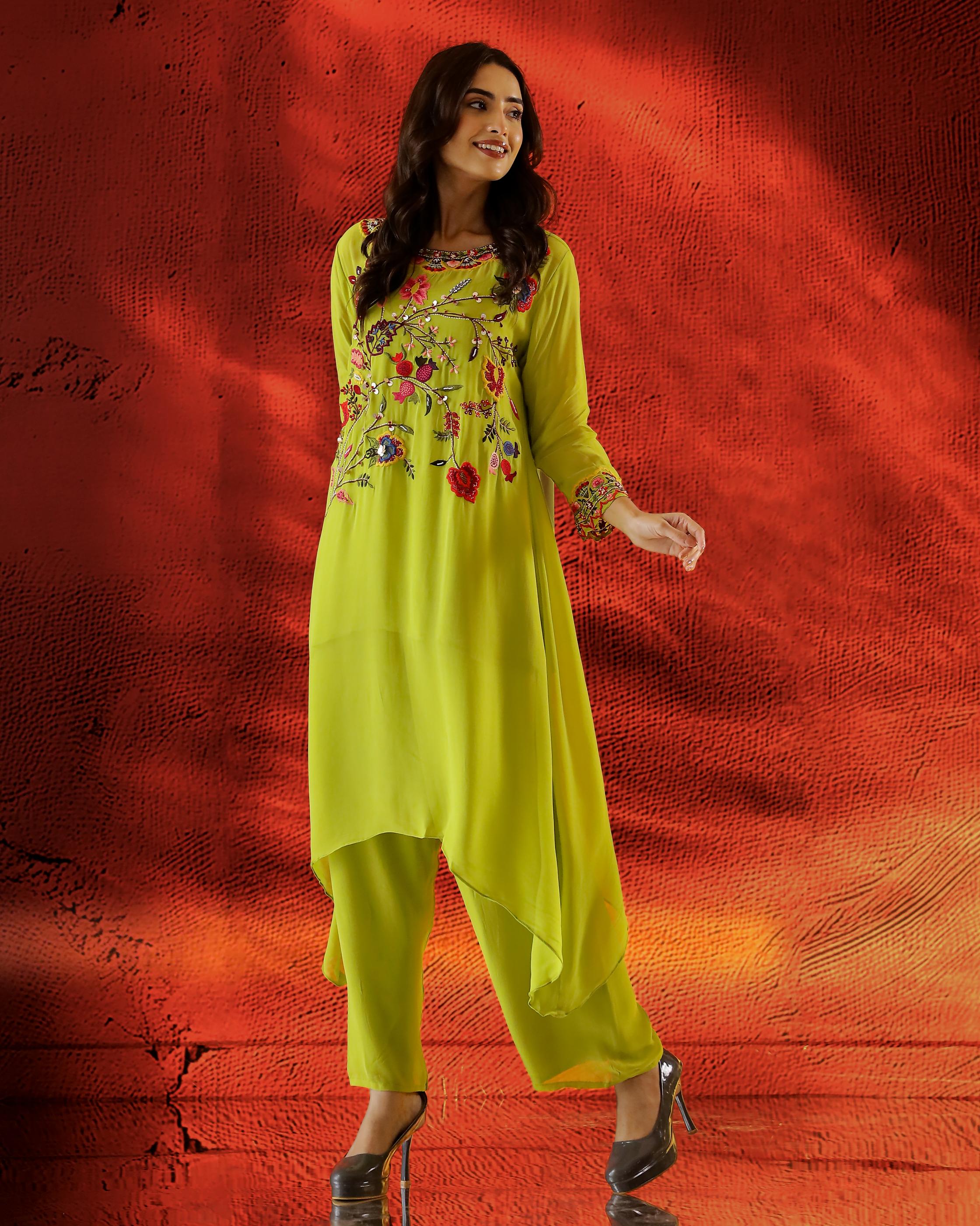 Pear Green Embroidered Georgette Kurta Set