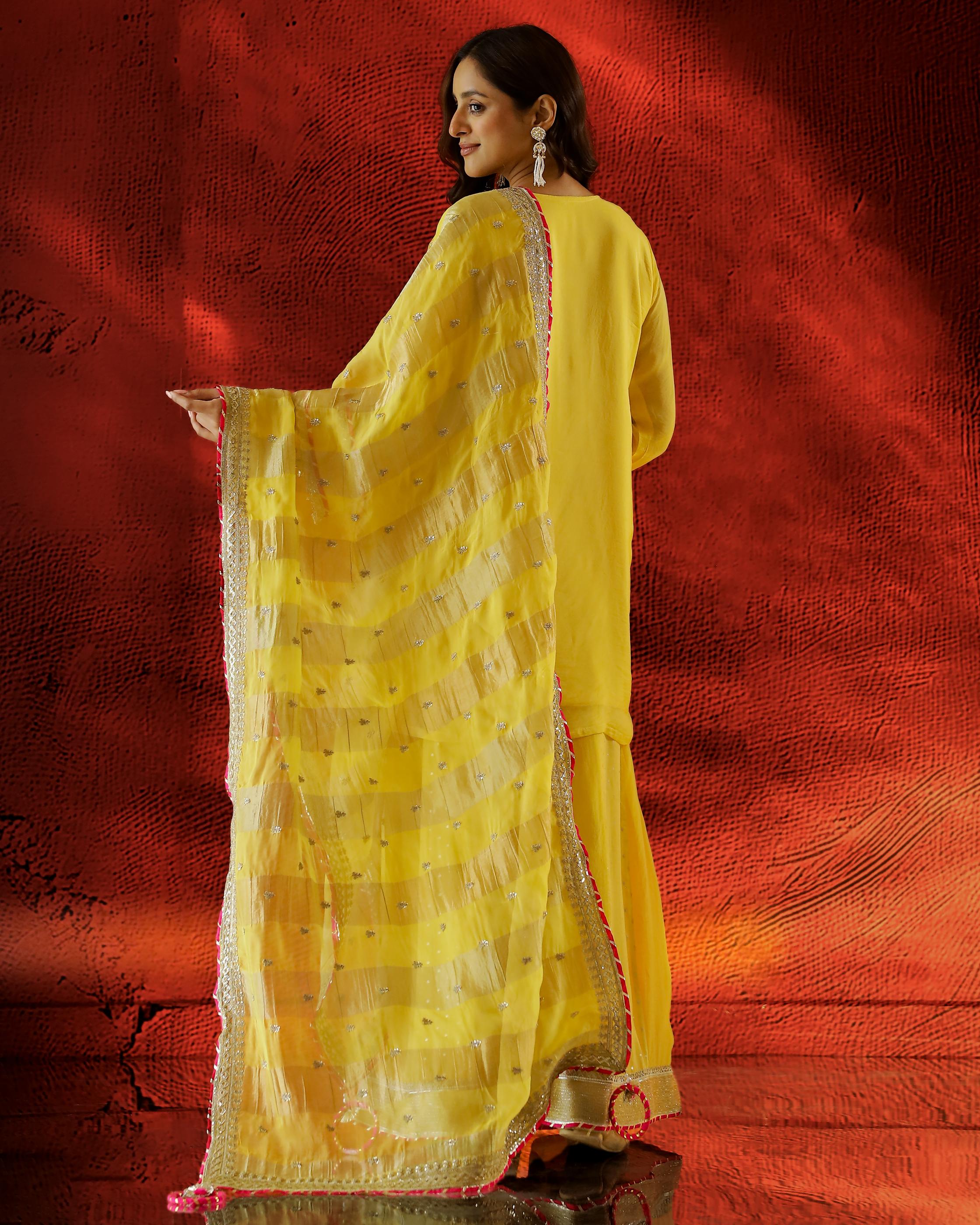 Yellow Embellished Premium Tissue Organza Palazzo Set