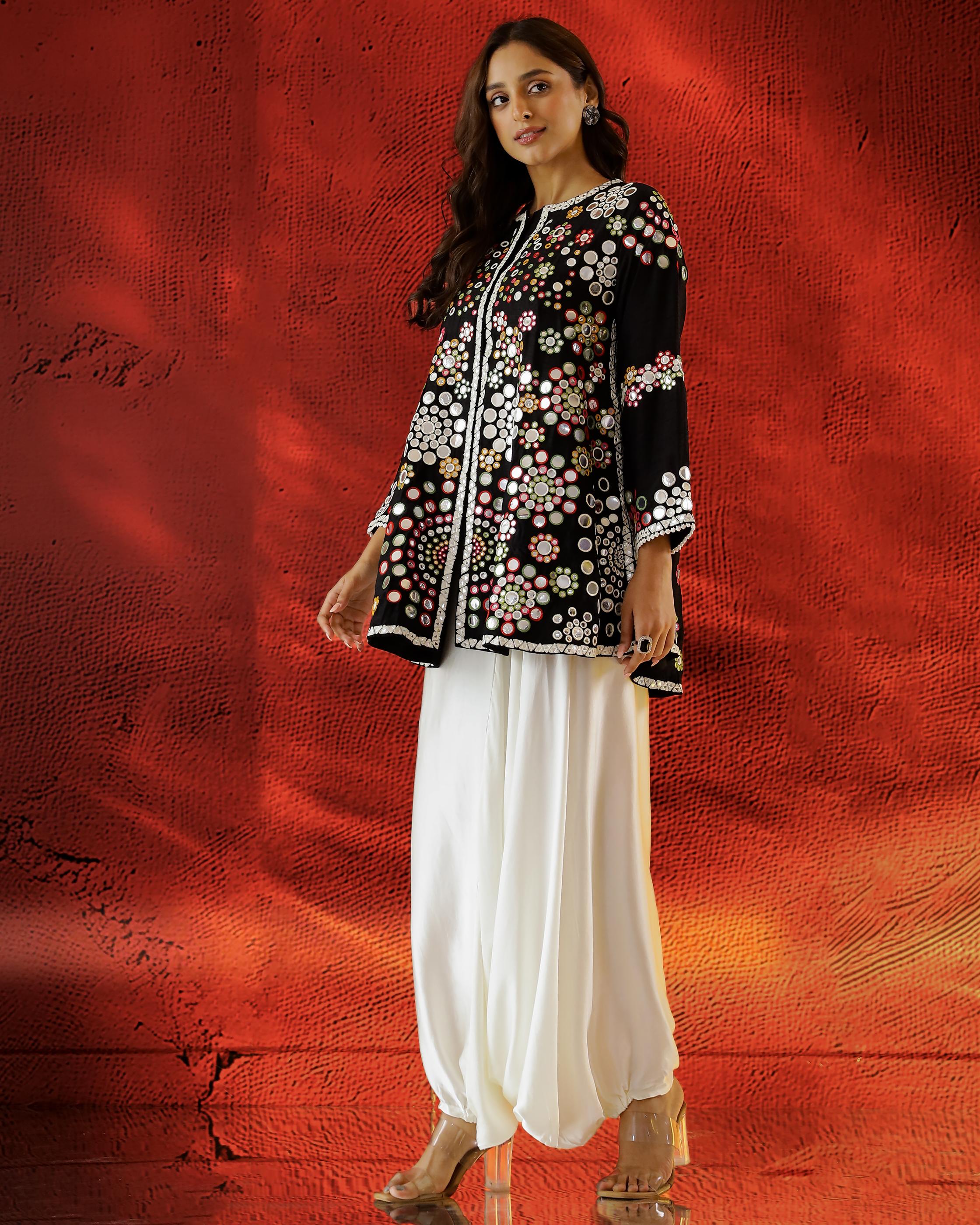 Classic Black Embroidered Raw Silk Kurta Set