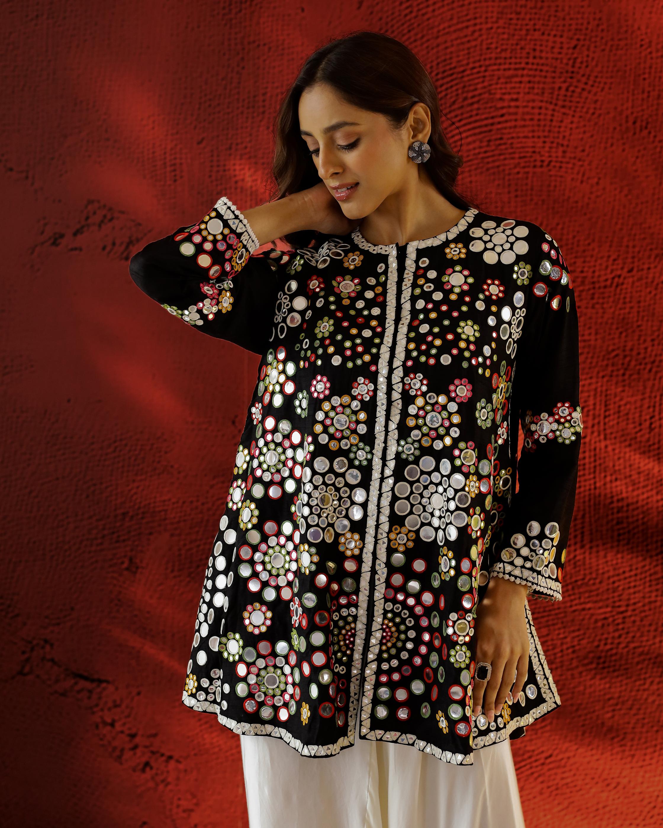 Classic Black Embroidered Raw Silk Kurta Set