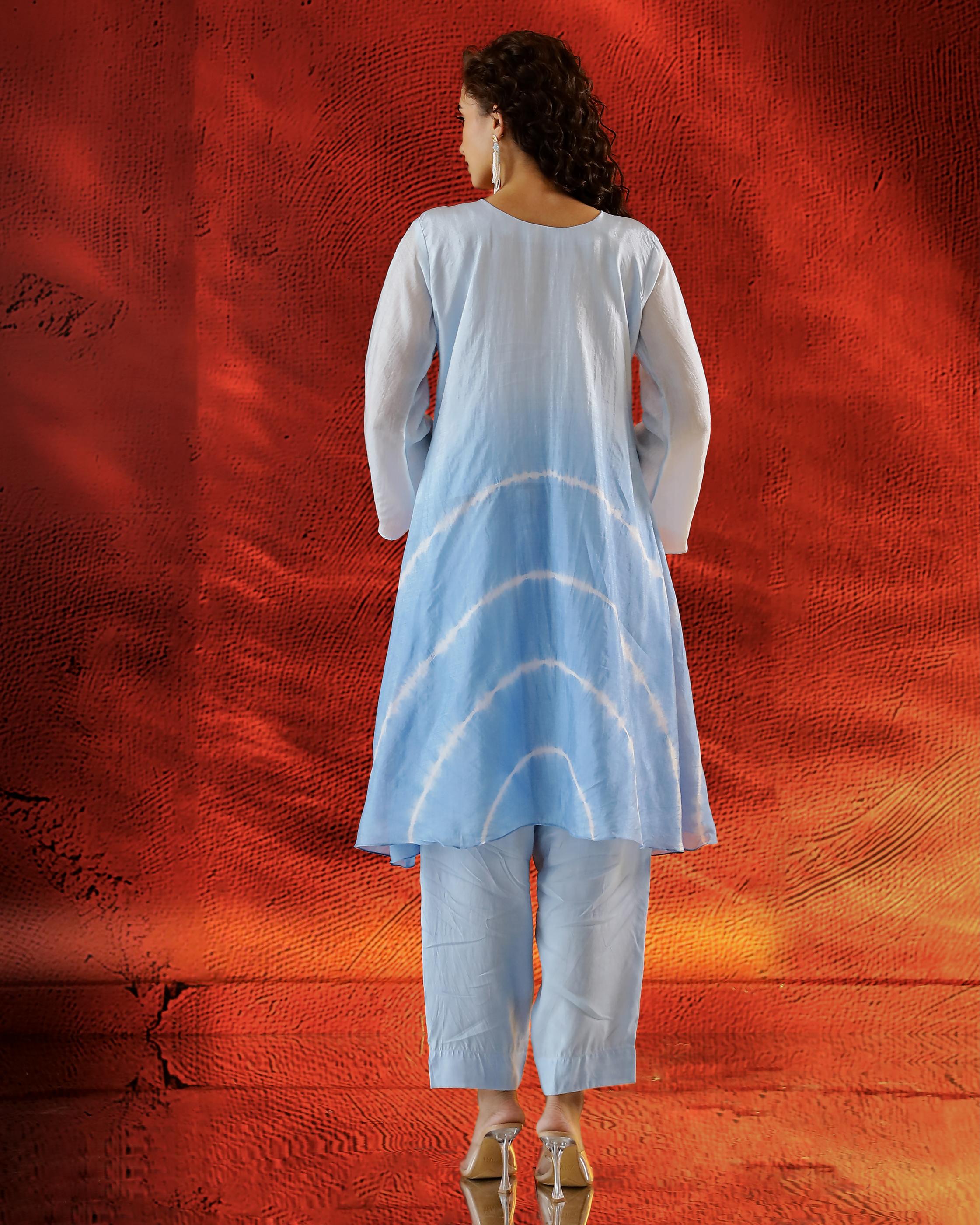 Light Blue Embellished Tissue Organza Silk Kurta Set