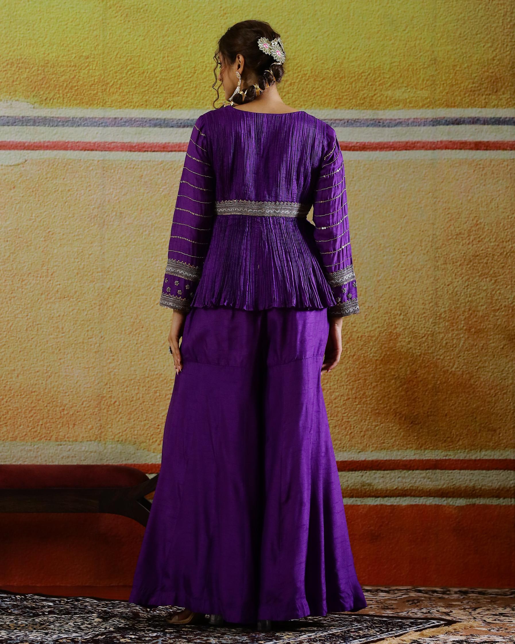 Purple Embellished Raw Silk Sharara Set