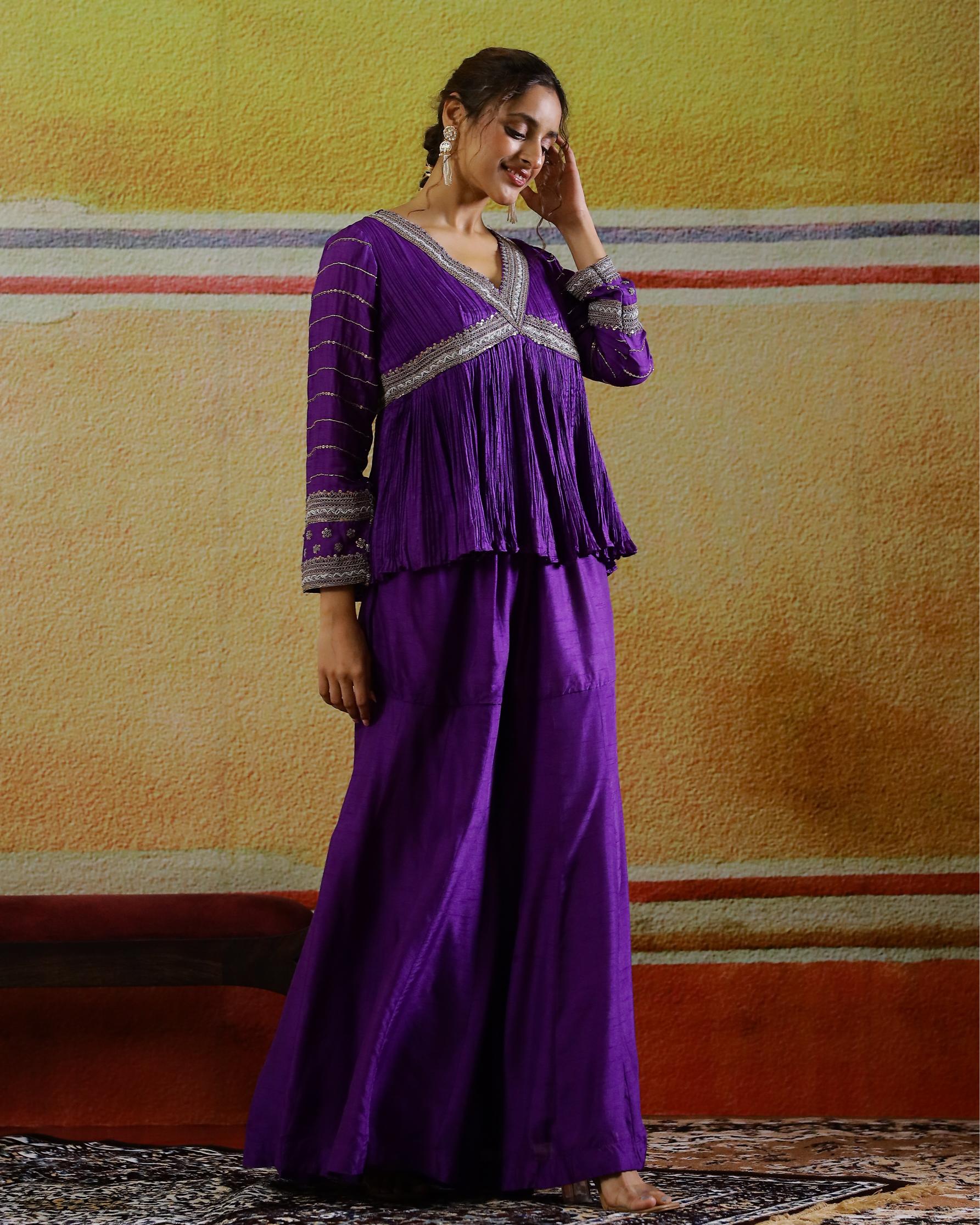 Purple Embellished Raw Silk Sharara Set