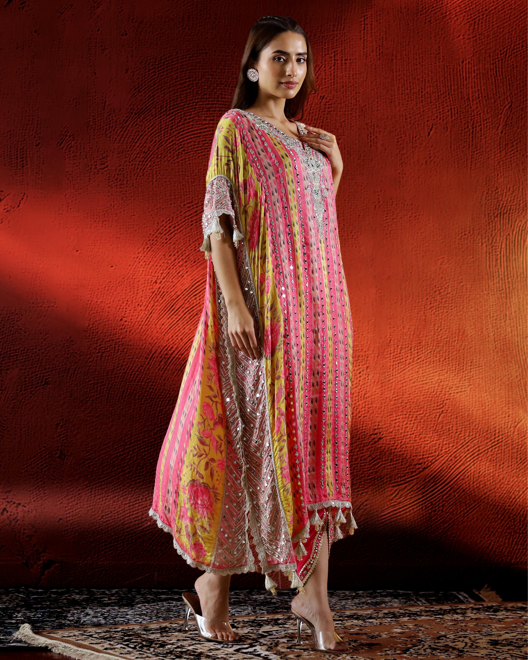 Pink Embellished Premium Silk Dhoti Set