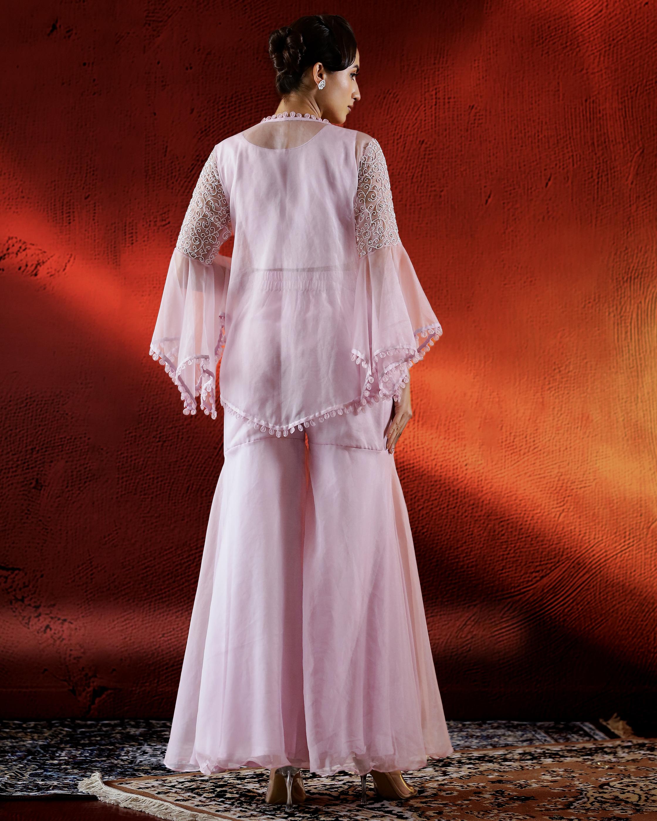 Pink Blush Embellished Organza Silk Sharara Set