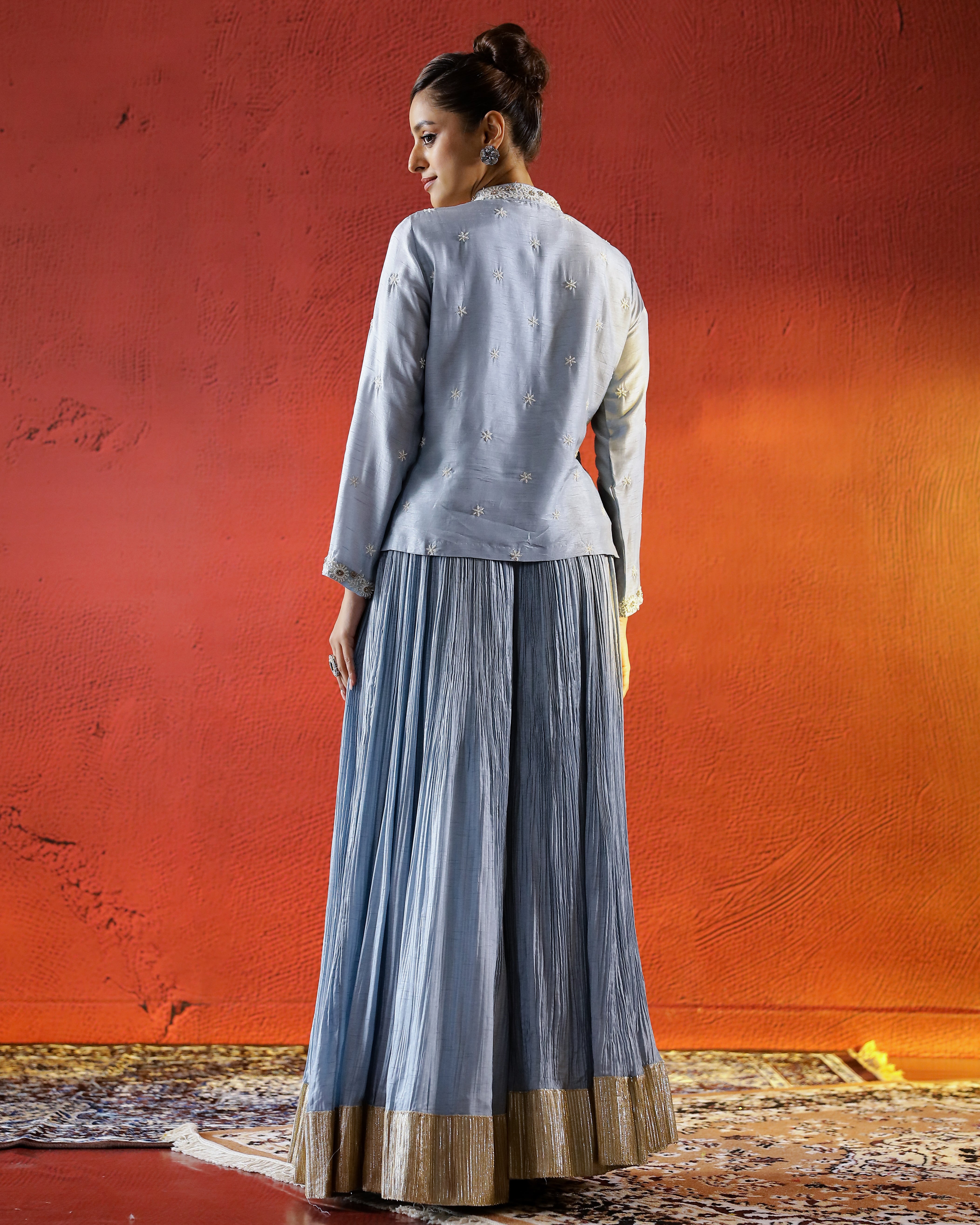 Pastel Blue Embellished Spanish Silk Palazzo Set