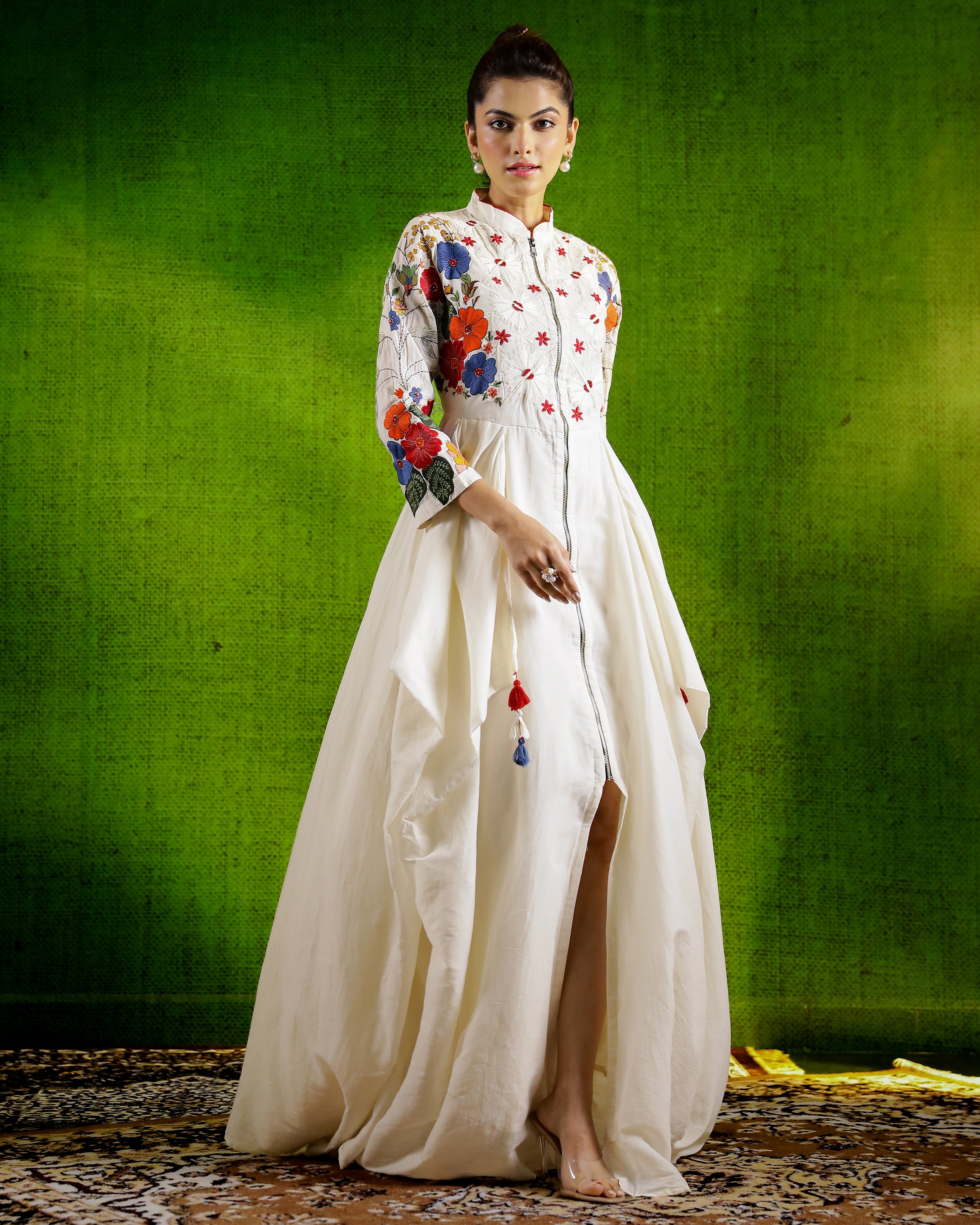 White Embroidered Organic Cotton Gown