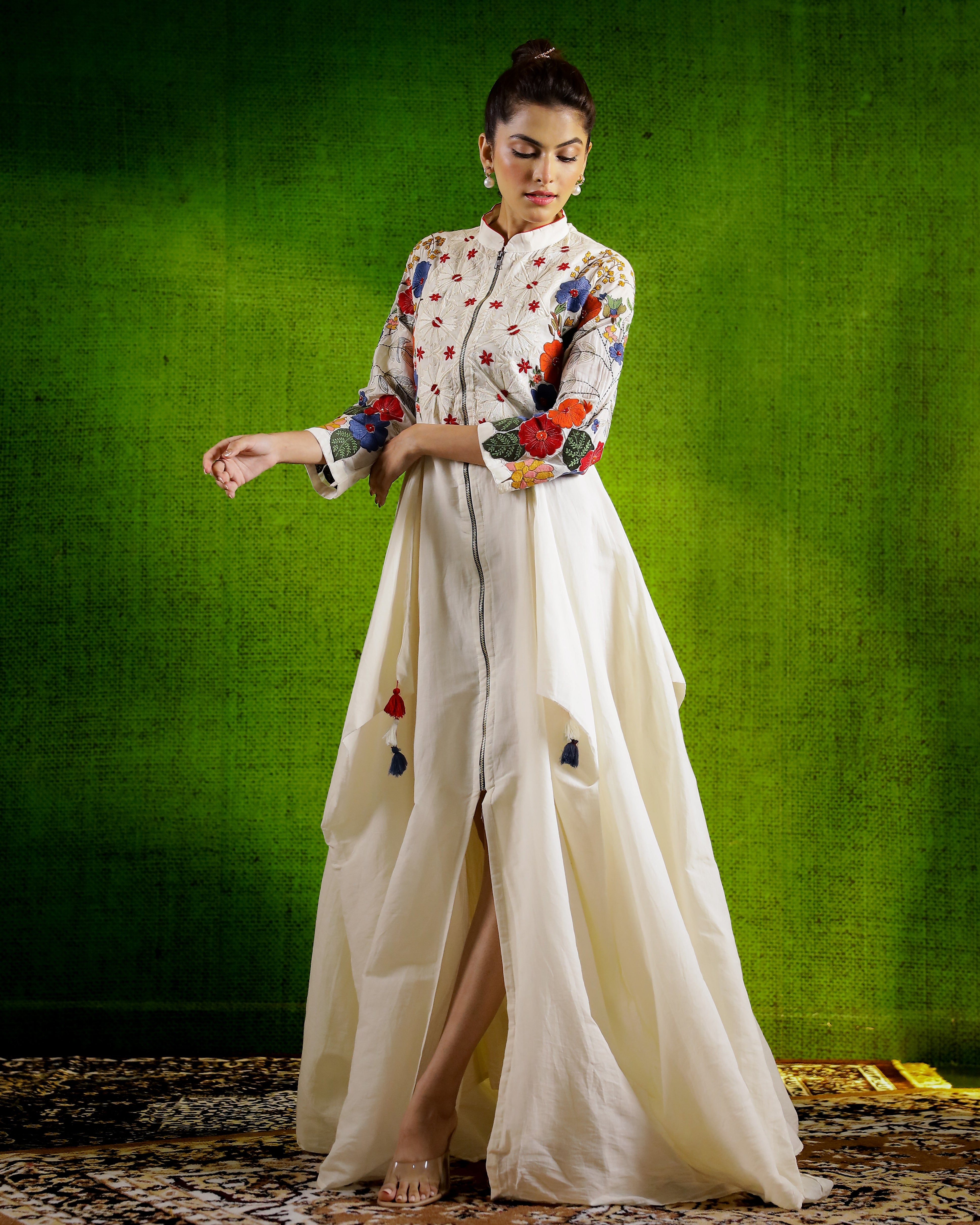 White Embroidered Organic Cotton Gown