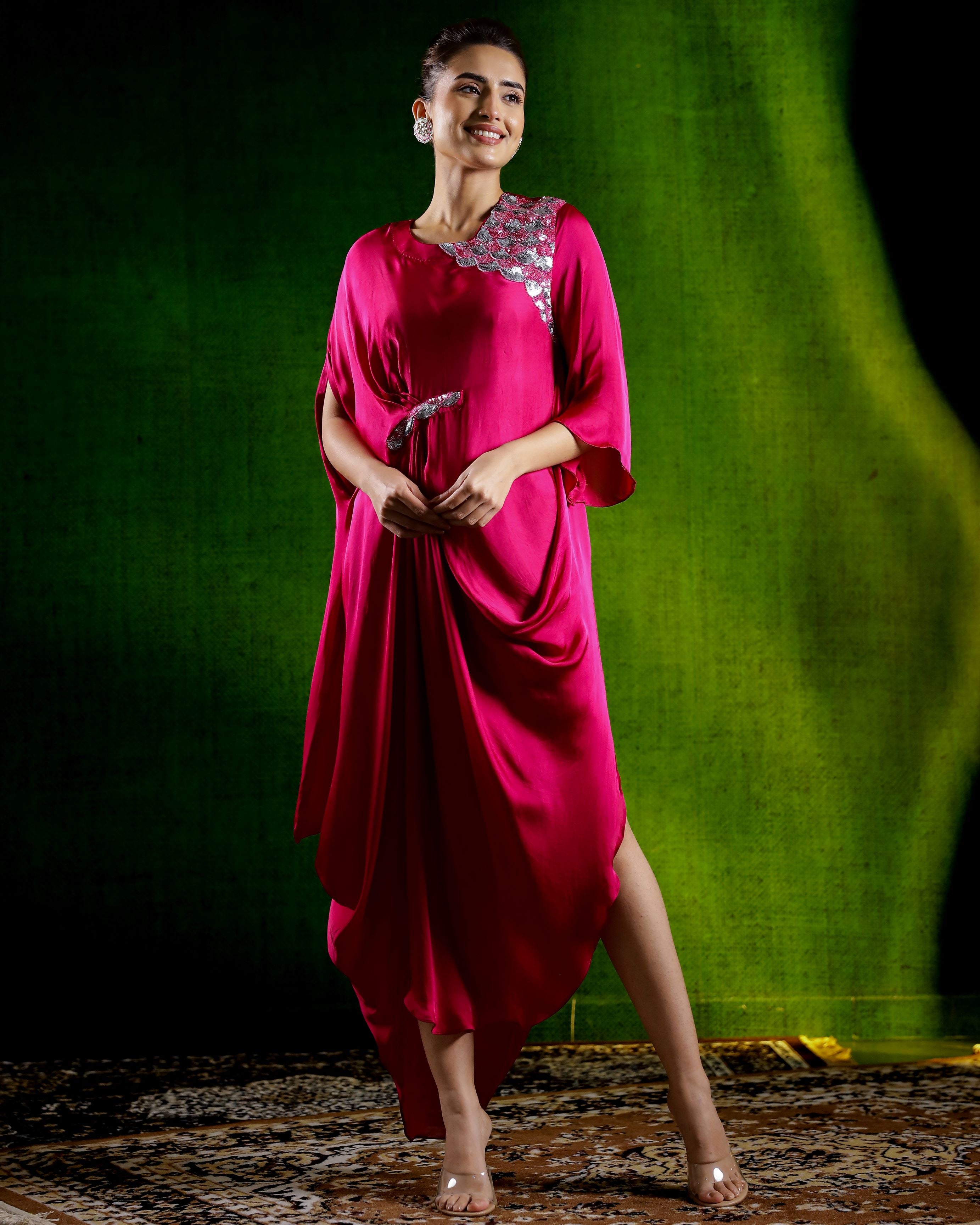 Rani Pink Embellished Satin Silk Gown