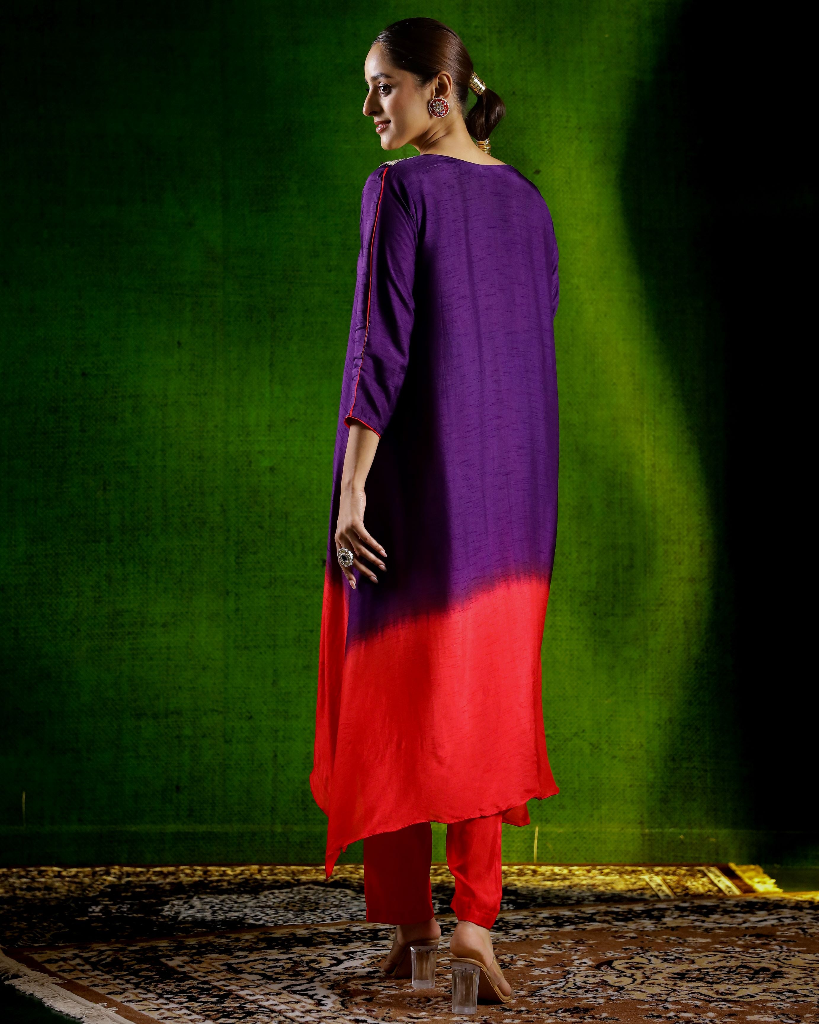 Purple Embellished Raw Silk Kurta Set