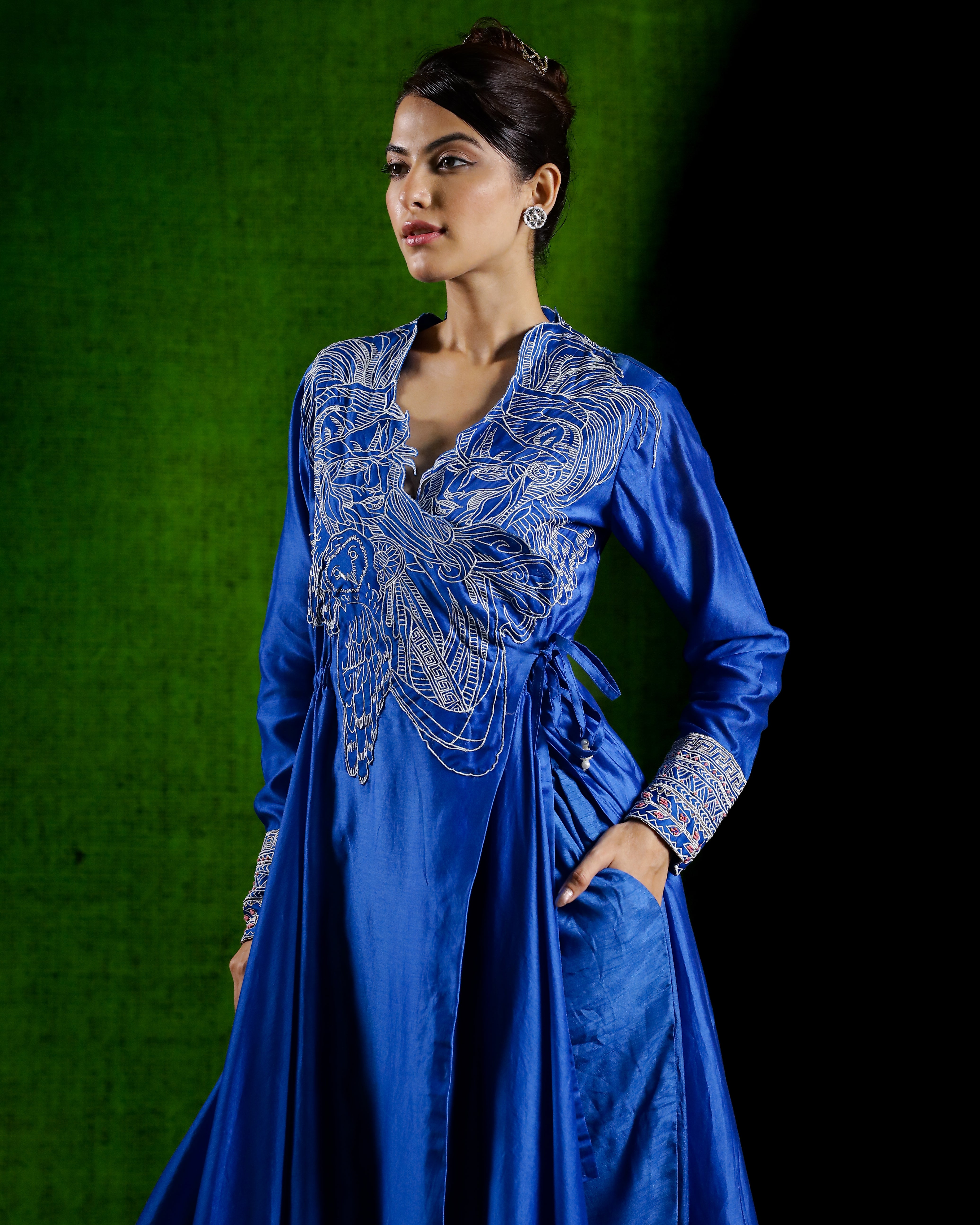 Blue Chic Embroidered Raw Silk Kurta with Pants