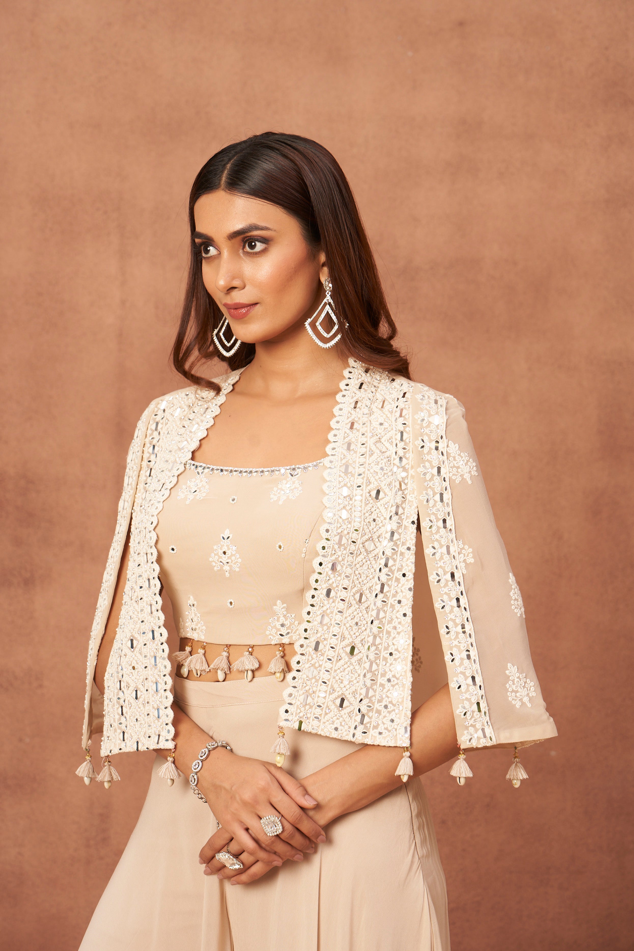 Ethereal Cream Hand Embroidered Georgette Silk Cape Set