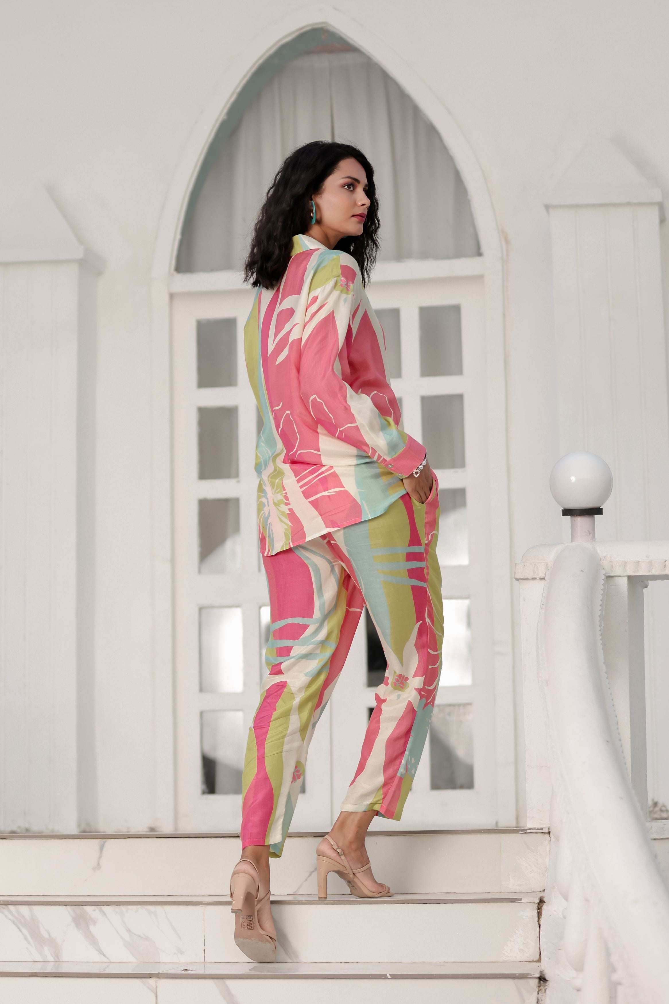 Multi Color Digital Printed Premium Silk Co-Ord Set