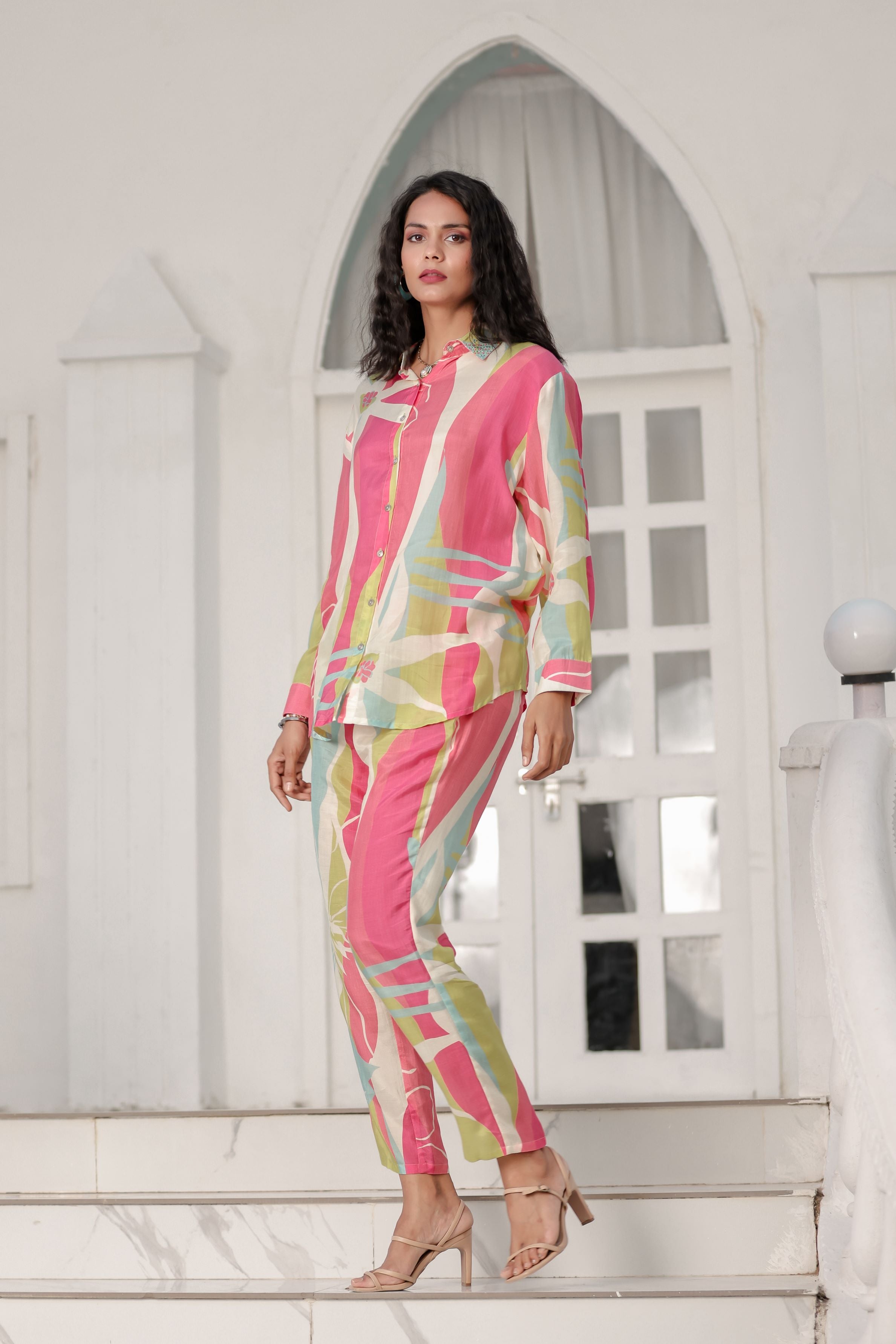 Multi Color Digital Printed Premium Silk Co-Ord Set