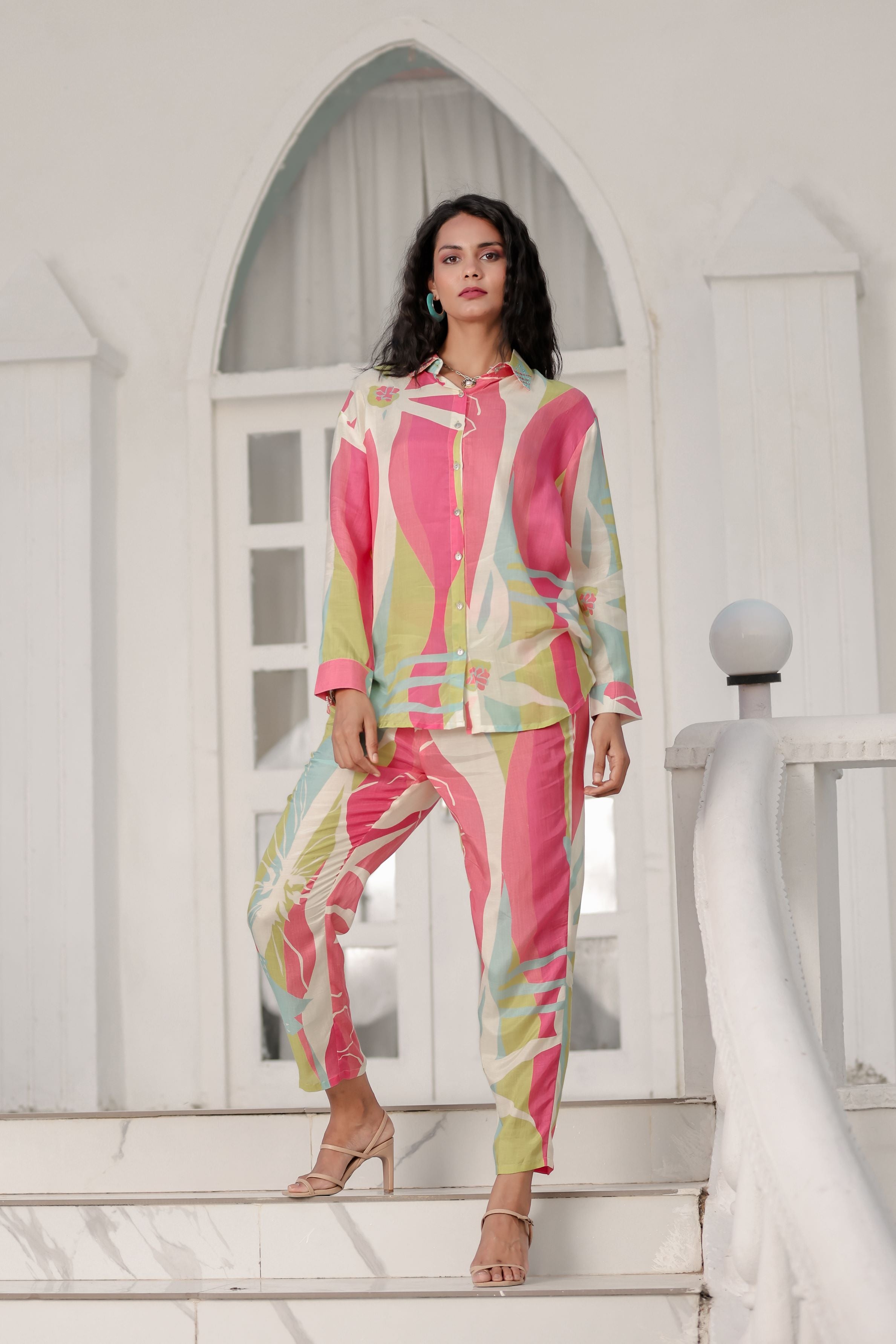 Multi Color Digital Printed Premium Silk Co-Ord Set