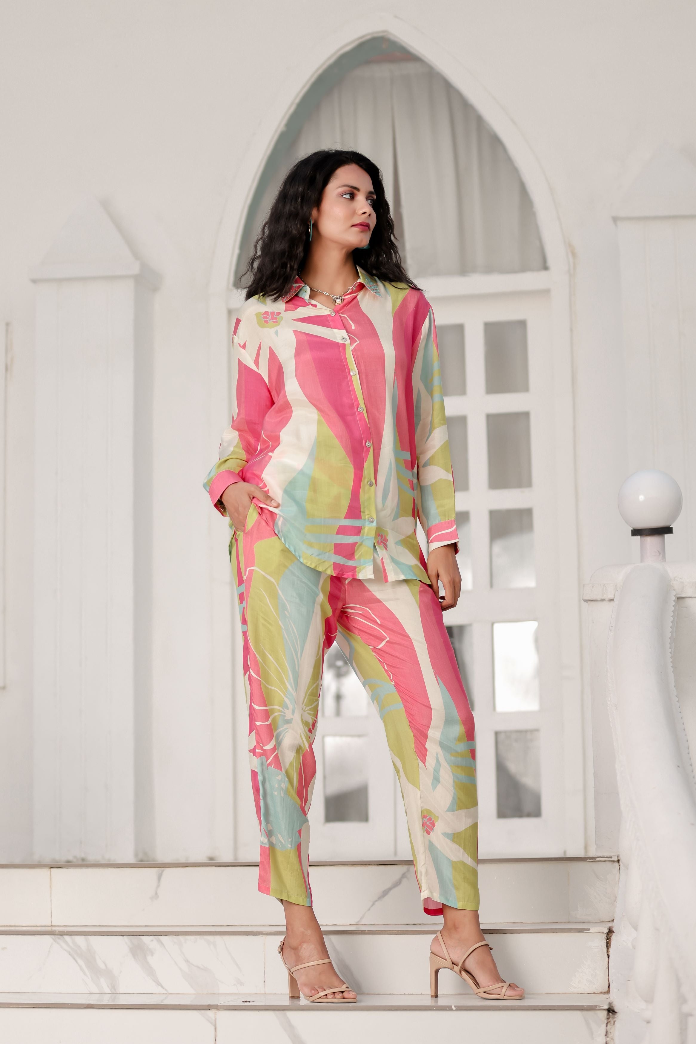 Multi Color Digital Printed Premium Silk Co-Ord Set