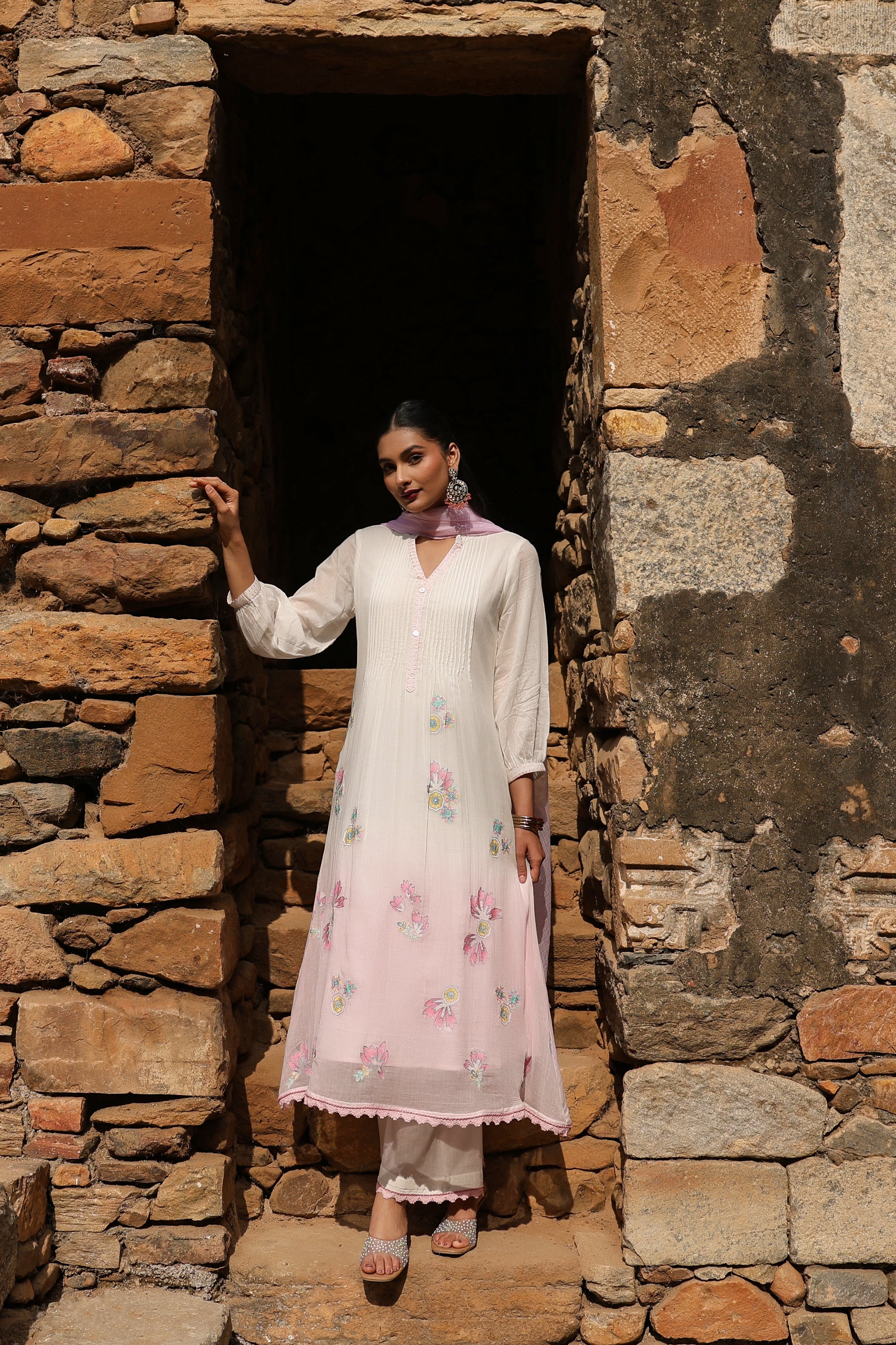 White Embroidered Organic Cotton Pant Set