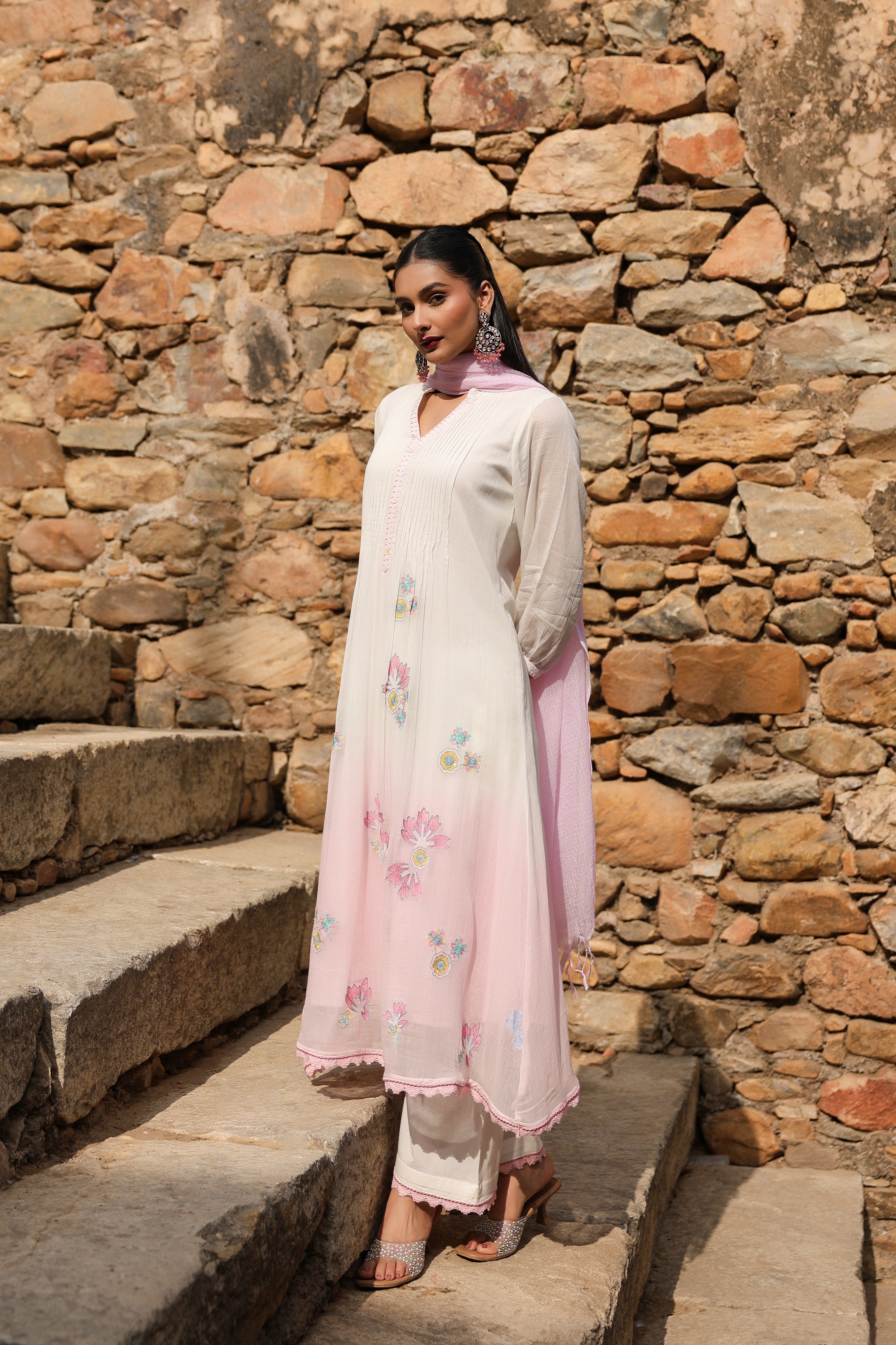 White Embroidered Organic Cotton Pant Set