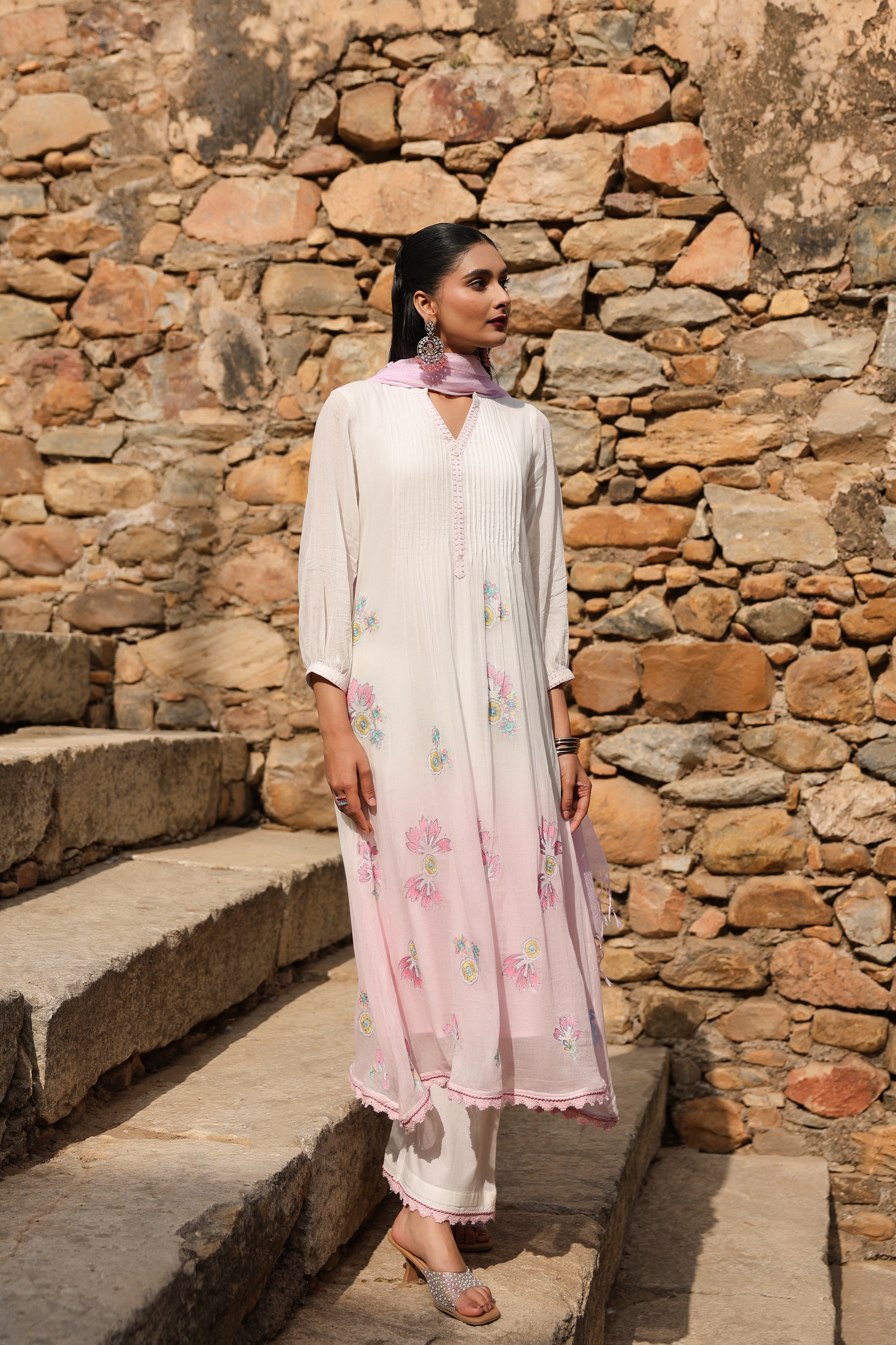 White Embroidered Organic Cotton Pant Set