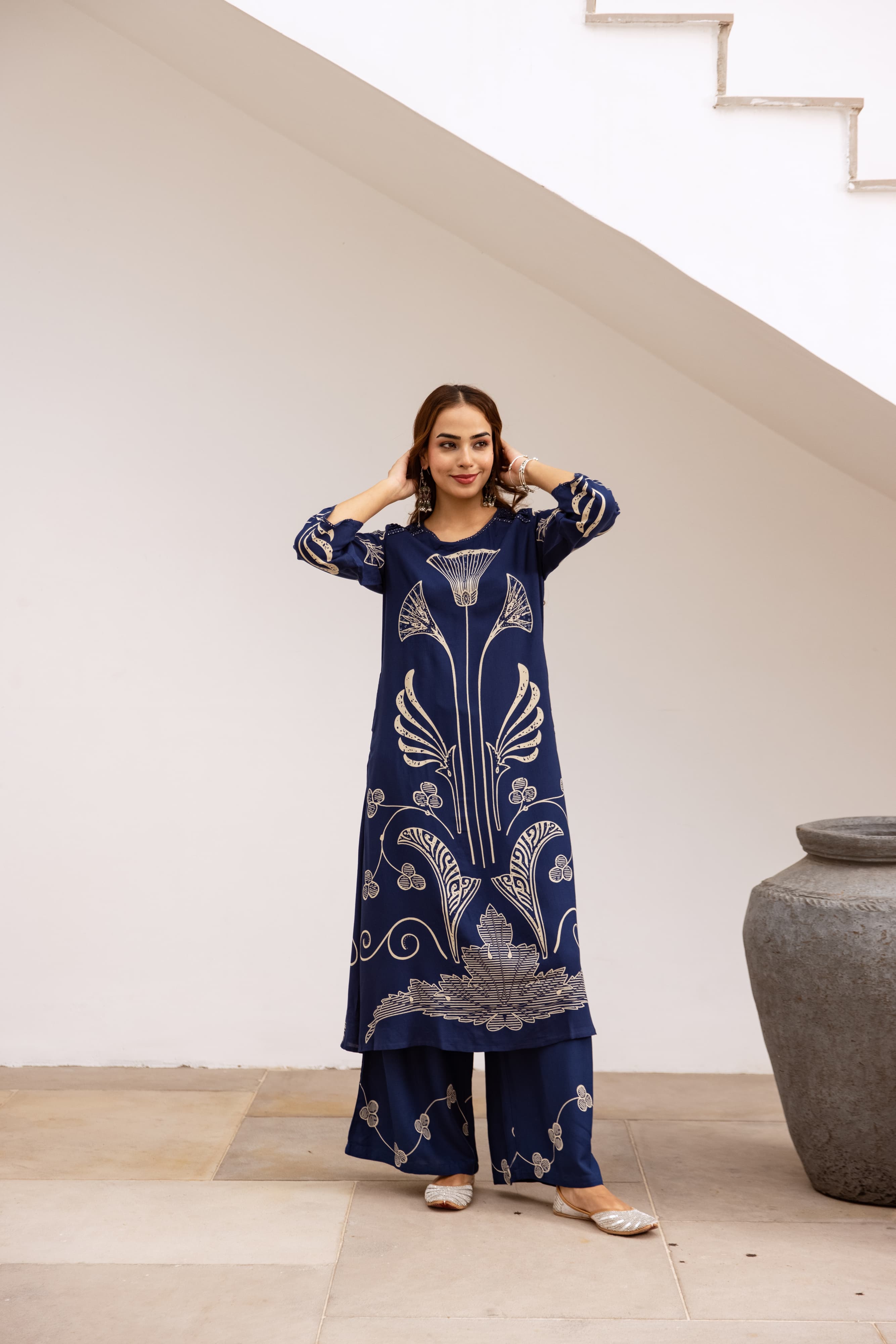 Blue Printed Organic Cotton Kurta Set
