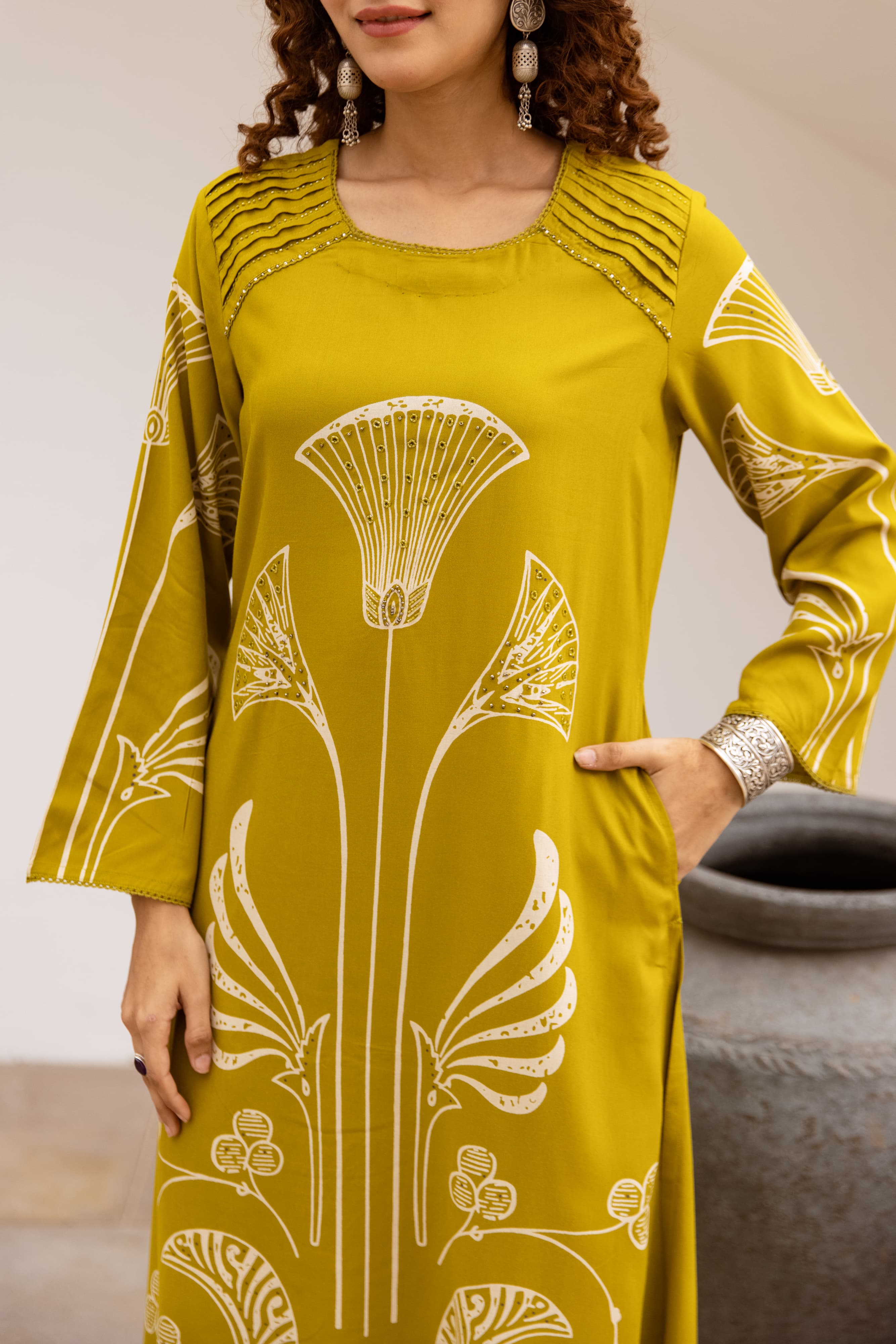 Green Printed Organic Cotton Kurta Set