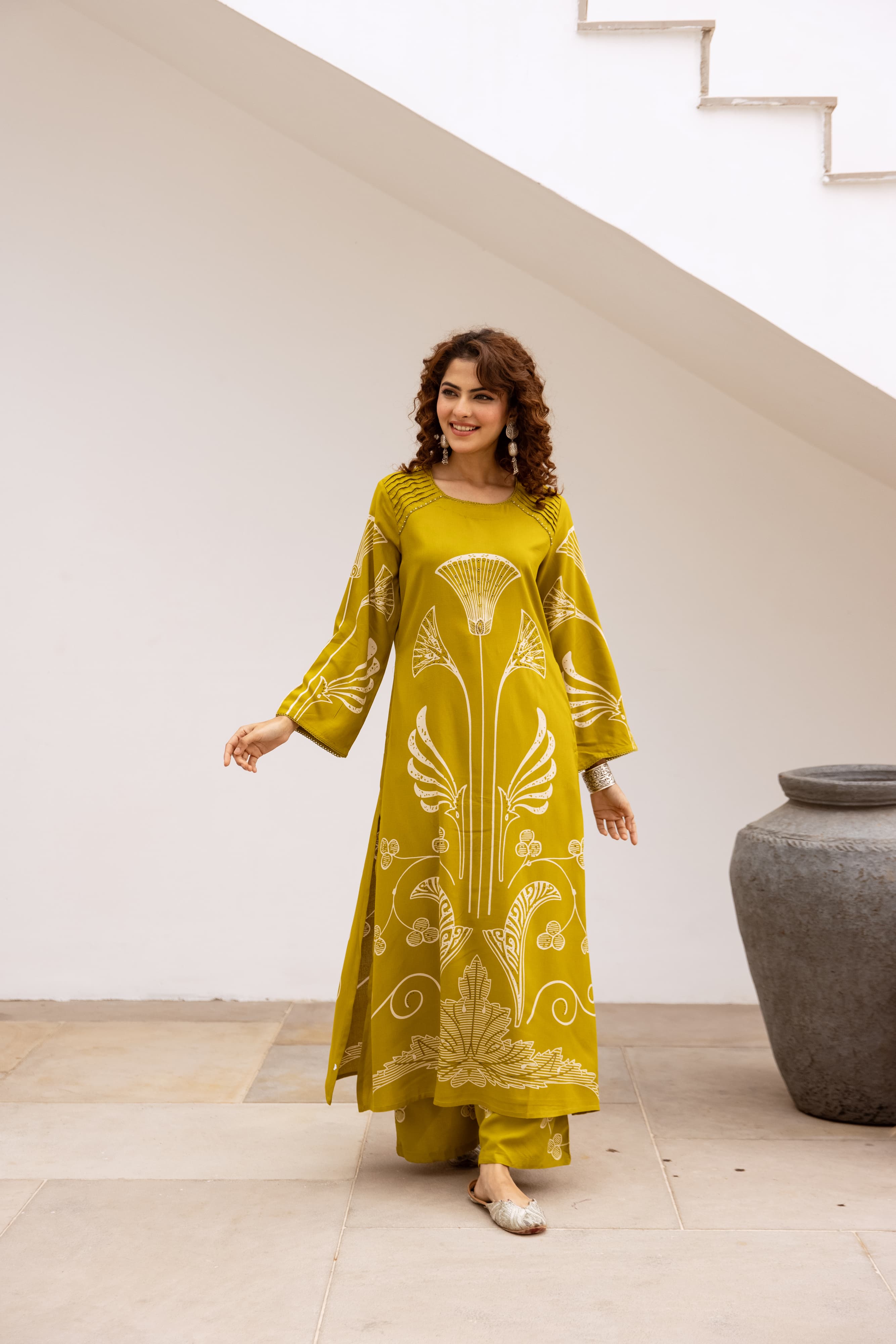 Green Printed Organic Cotton Kurta Set