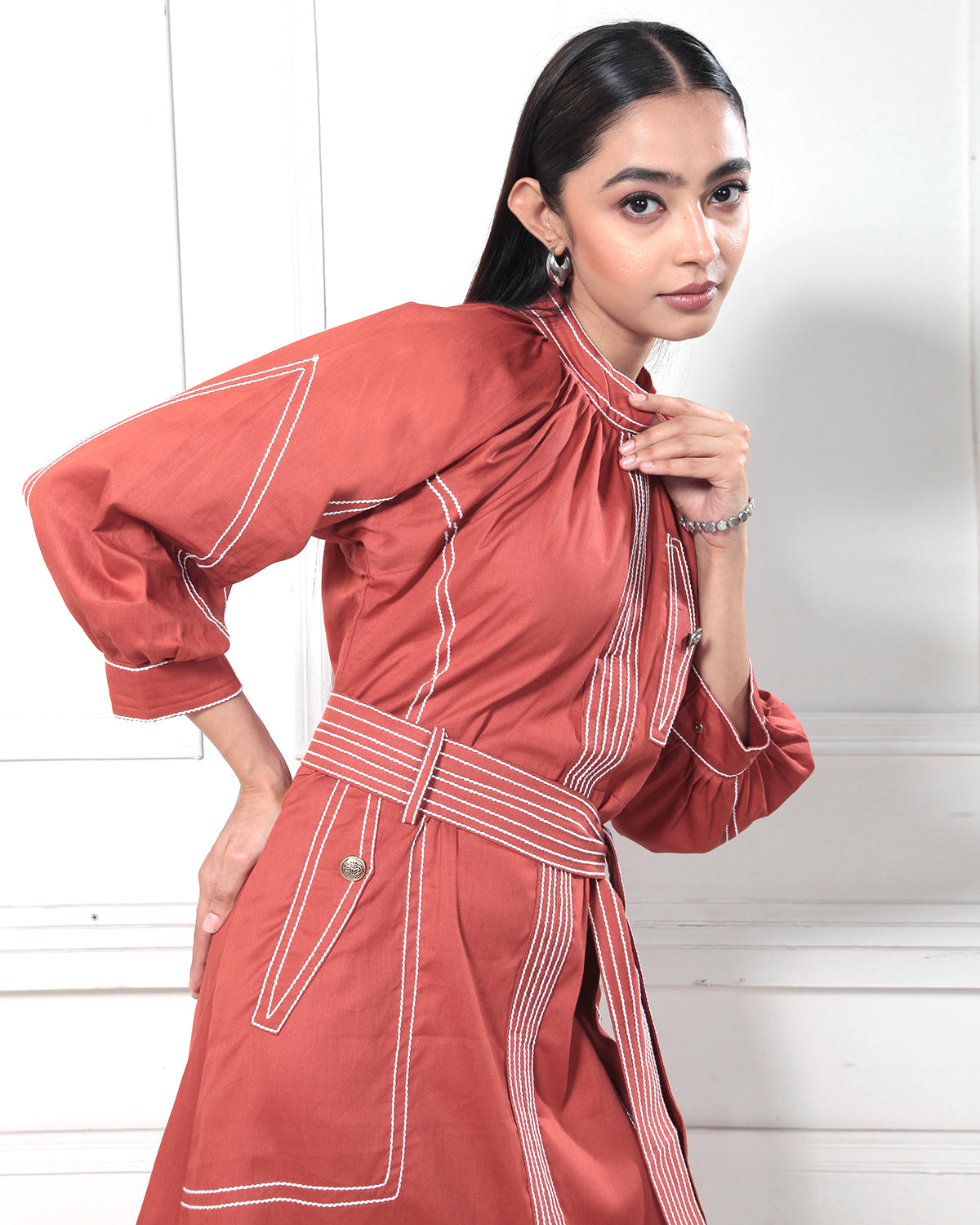 Rustic Orange Solid Cosmopolitan Shirt Dress
